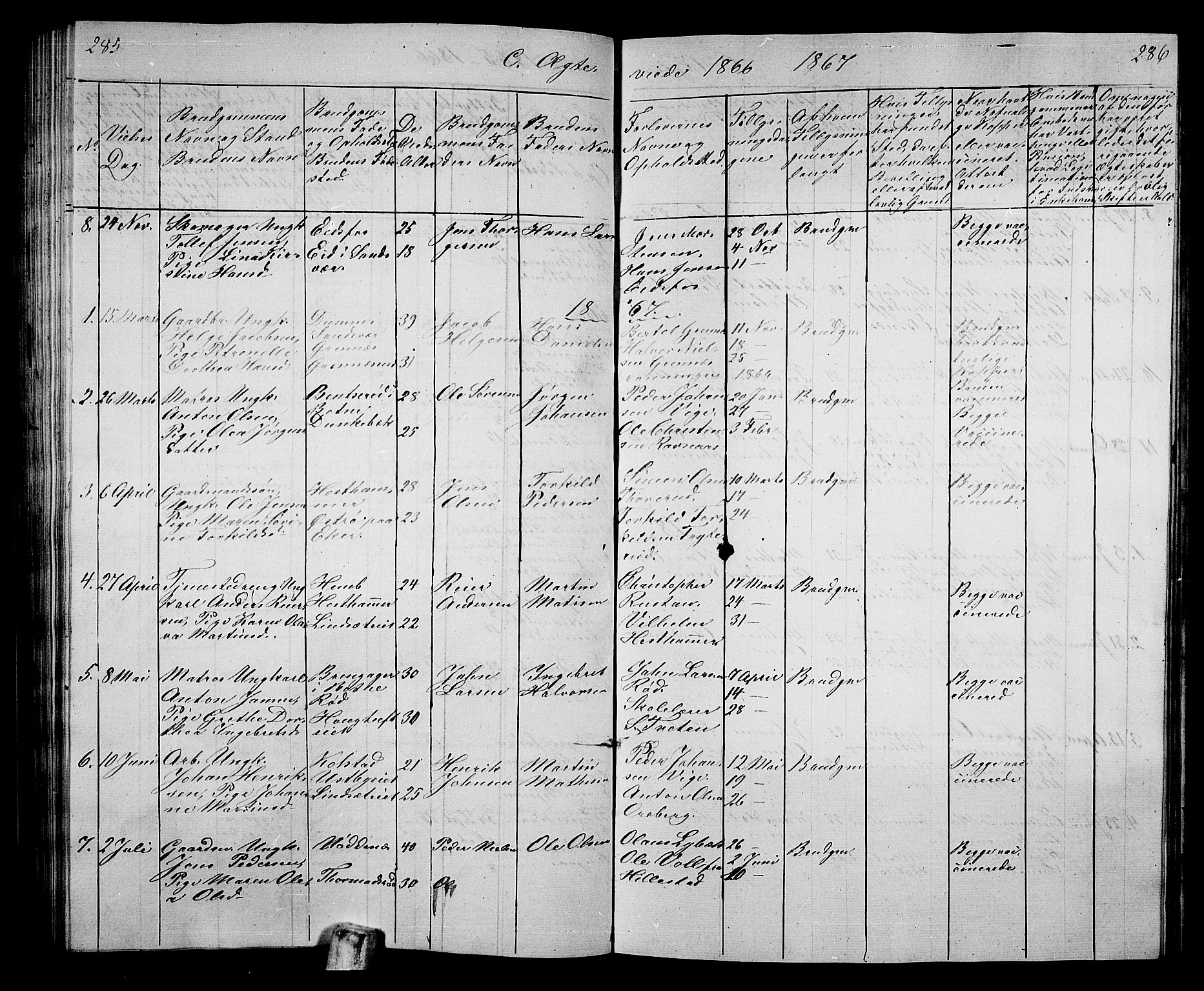 Hof kirkebøker, SAKO/A-64/G/Ga/L0002: Parish register (copy) no. I 2, 1859-1873, p. 285-286