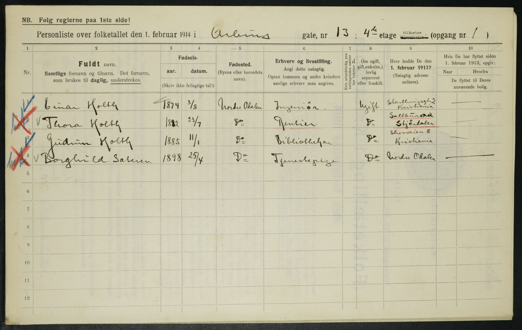 OBA, Municipal Census 1914 for Kristiania, 1914, p. 1706