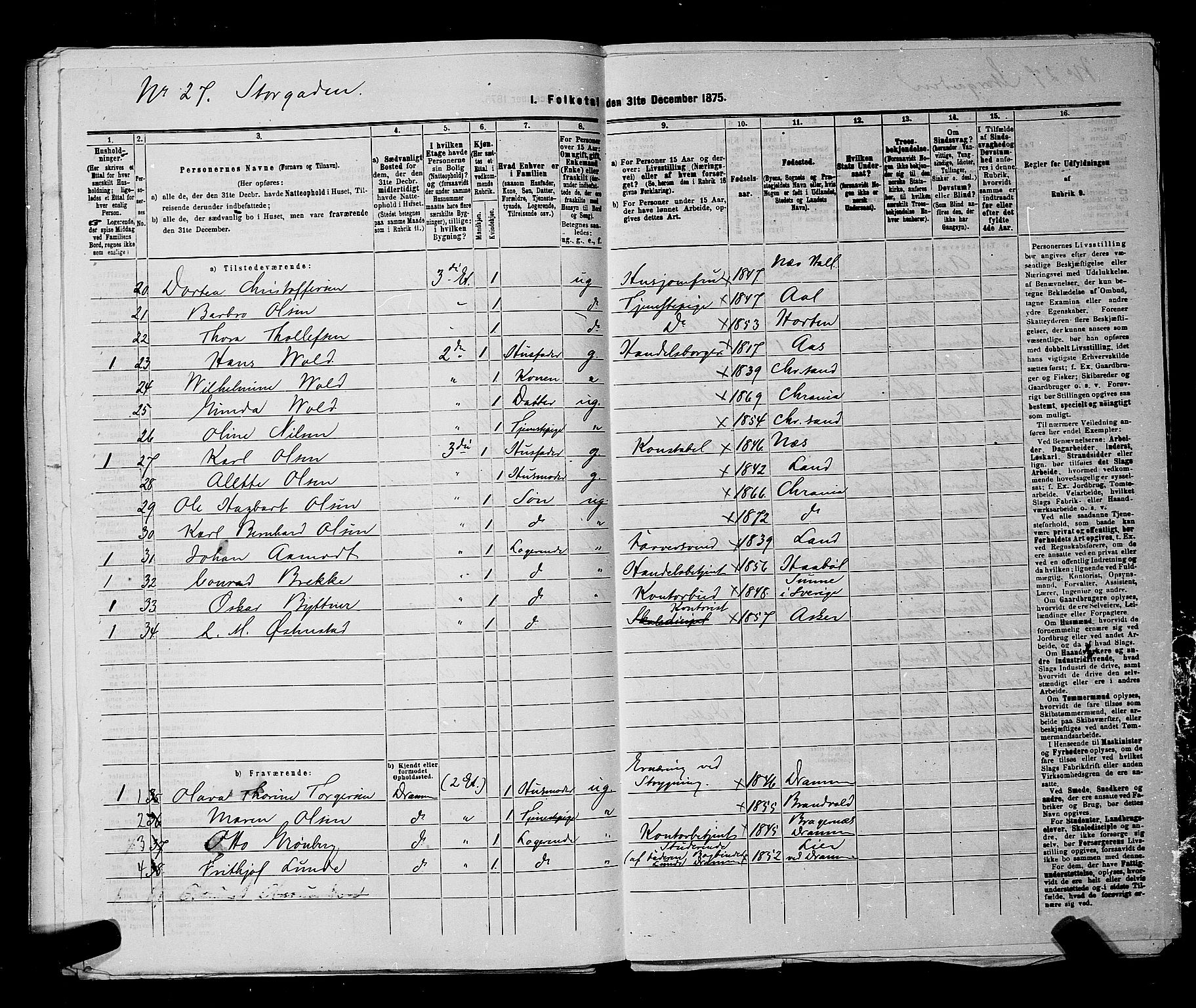 RA, 1875 census for 0301 Kristiania, 1875, p. 880