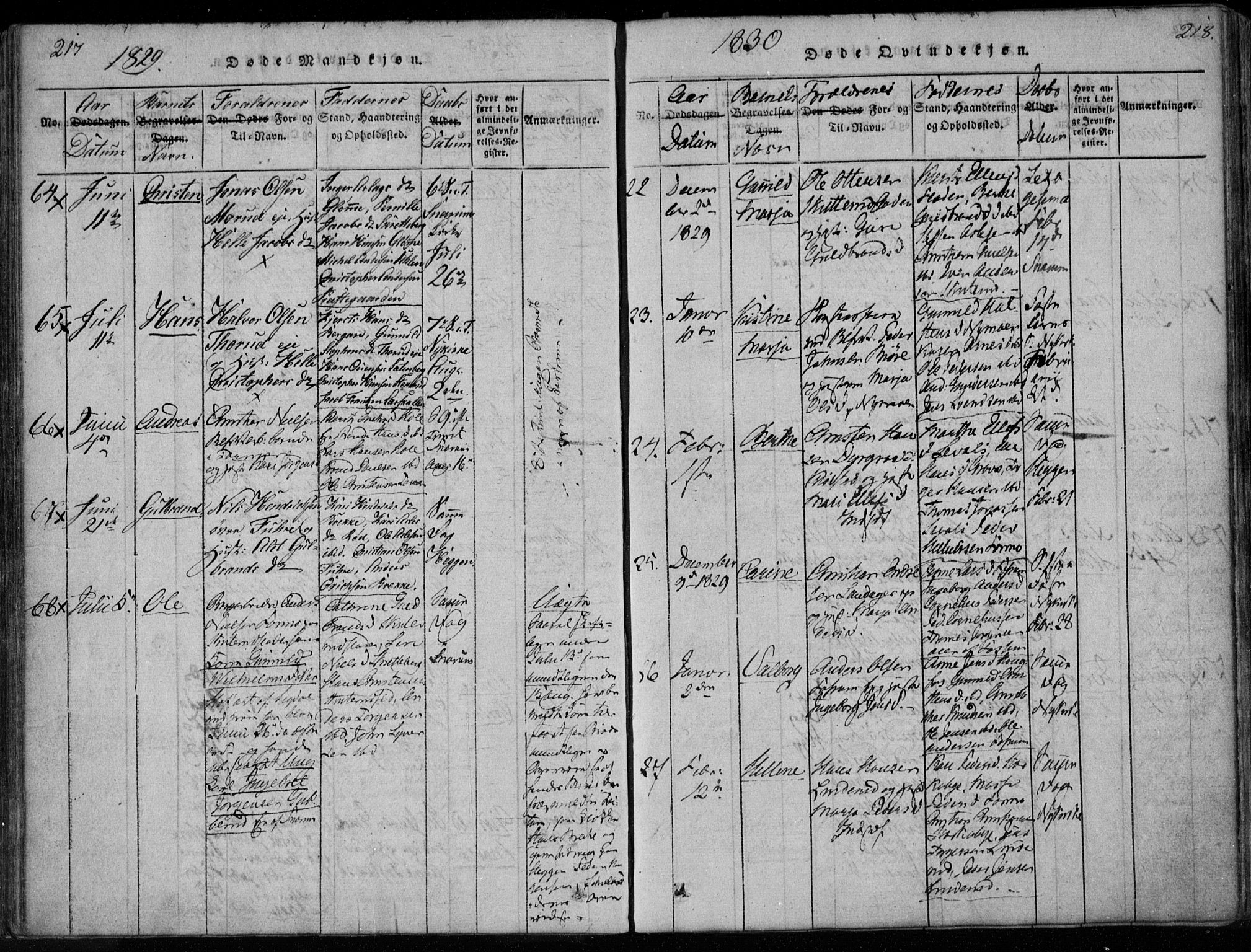 Modum kirkebøker, AV/SAKO-A-234/F/Fa/L0005: Parish register (official) no. 5, 1824-1841, p. 217-218