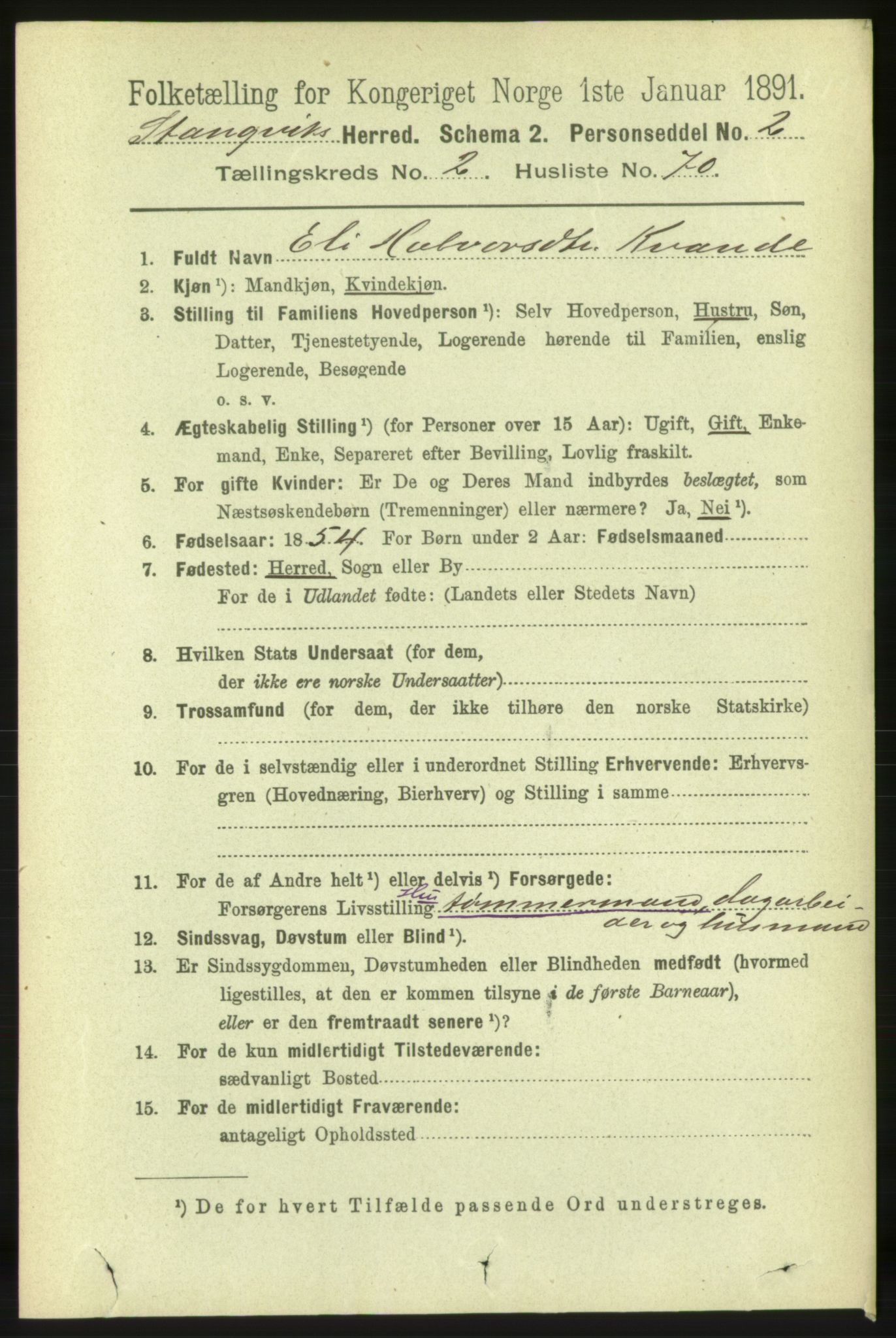 RA, 1891 census for 1564 Stangvik, 1891, p. 1151