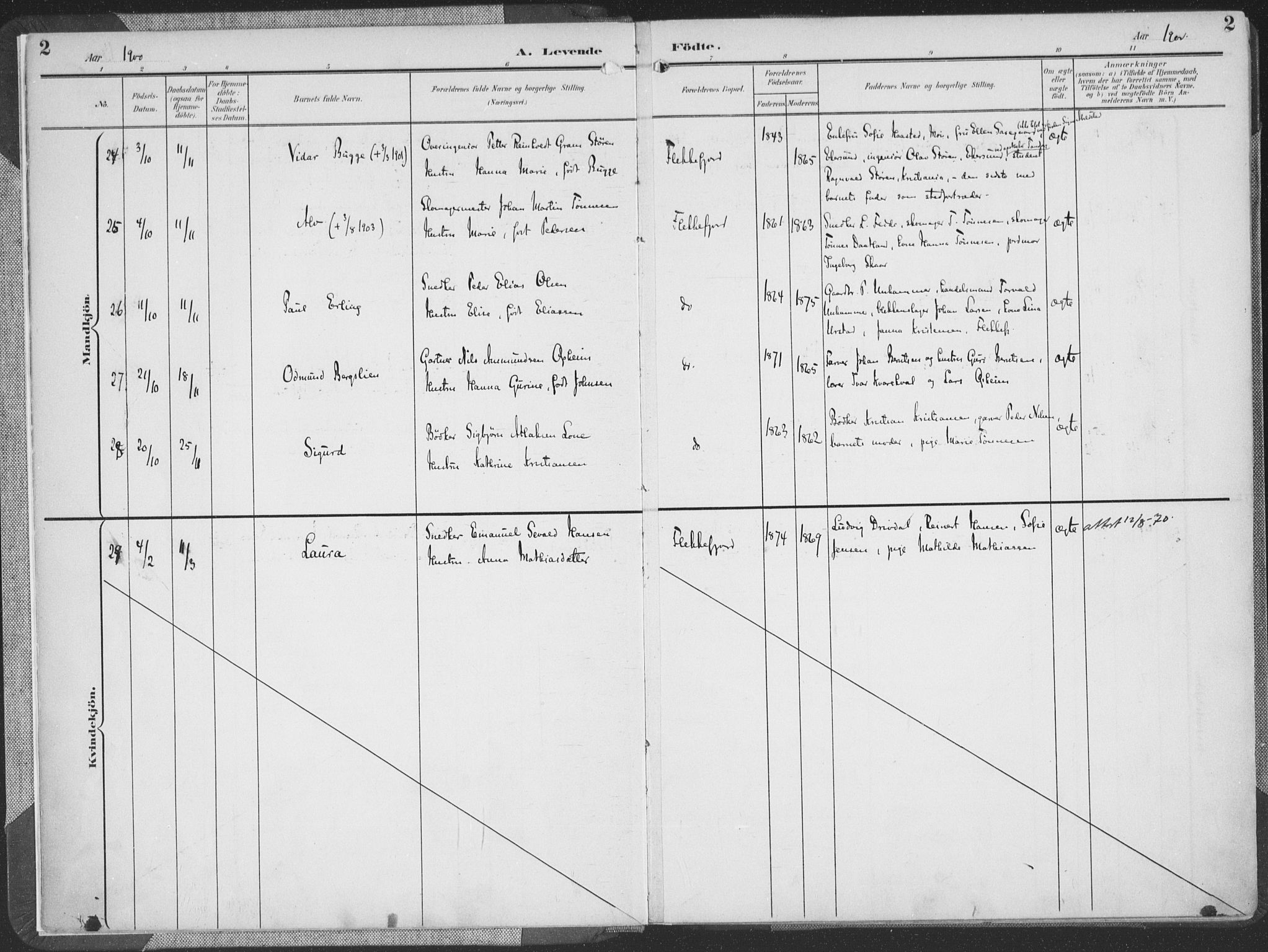 Flekkefjord sokneprestkontor, AV/SAK-1111-0012/F/Fa/Faa/L0002: Parish register (official) no. A 2, 1900-1912, p. 2