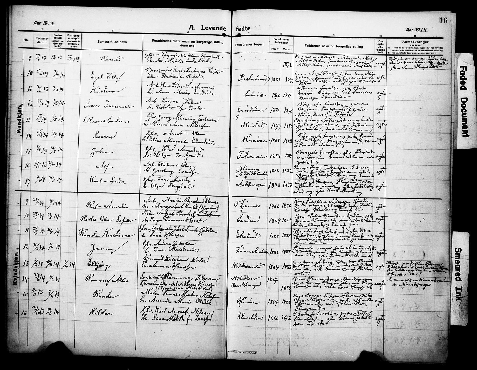 Eidanger kirkebøker, AV/SAKO-A-261/G/Ga/L0004: Parish register (copy) no. 4, 1912-1927, p. 16