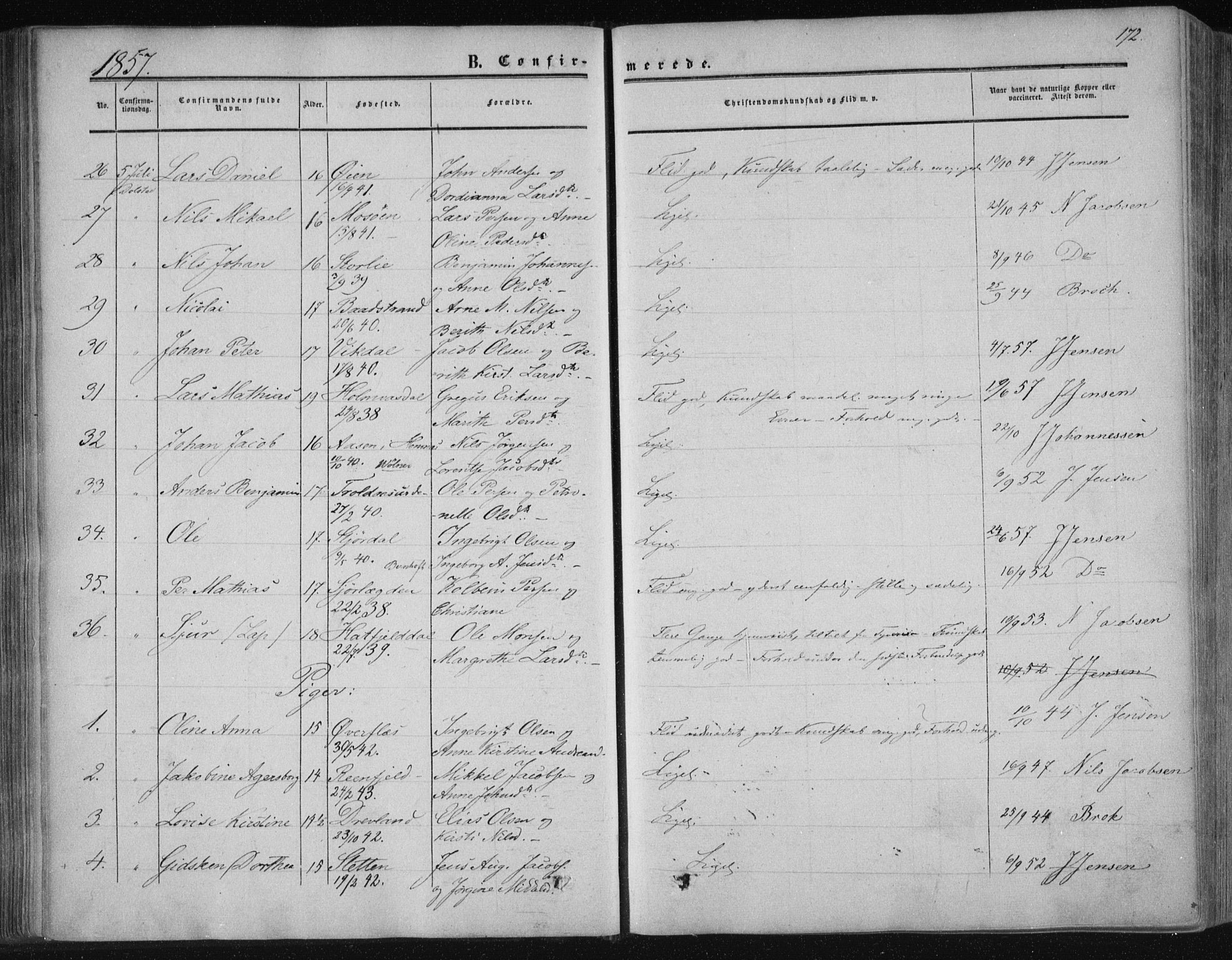 Ministerialprotokoller, klokkerbøker og fødselsregistre - Nordland, AV/SAT-A-1459/820/L0293: Parish register (official) no. 820A14, 1855-1865, p. 172