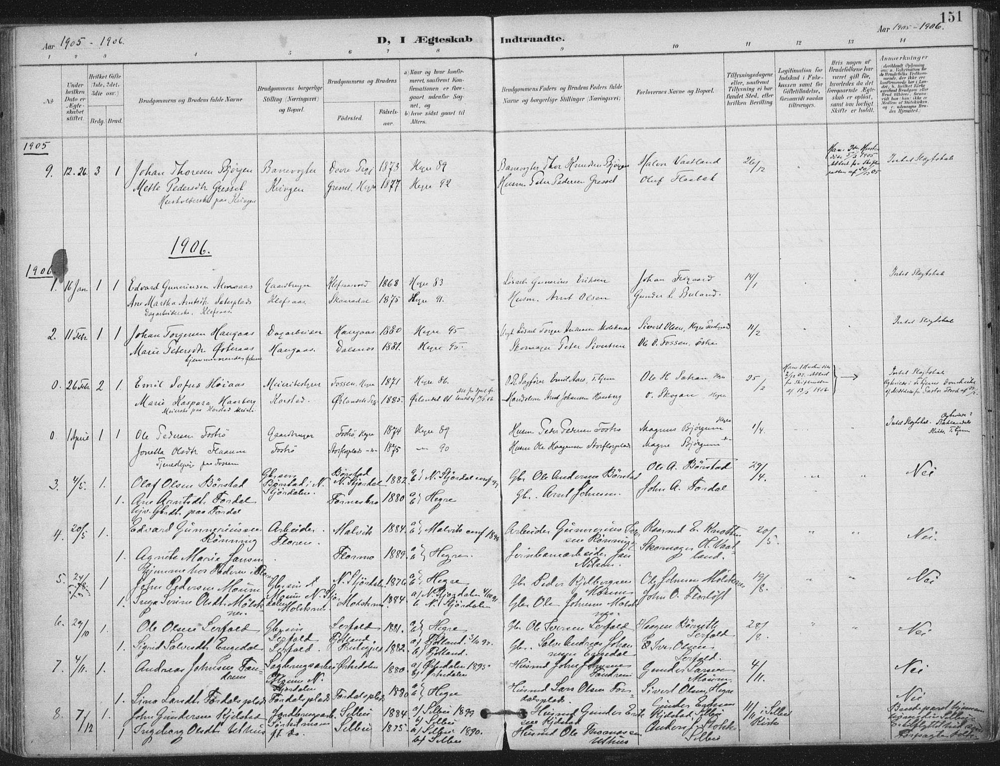 Ministerialprotokoller, klokkerbøker og fødselsregistre - Nord-Trøndelag, SAT/A-1458/703/L0031: Parish register (official) no. 703A04, 1893-1914, p. 151