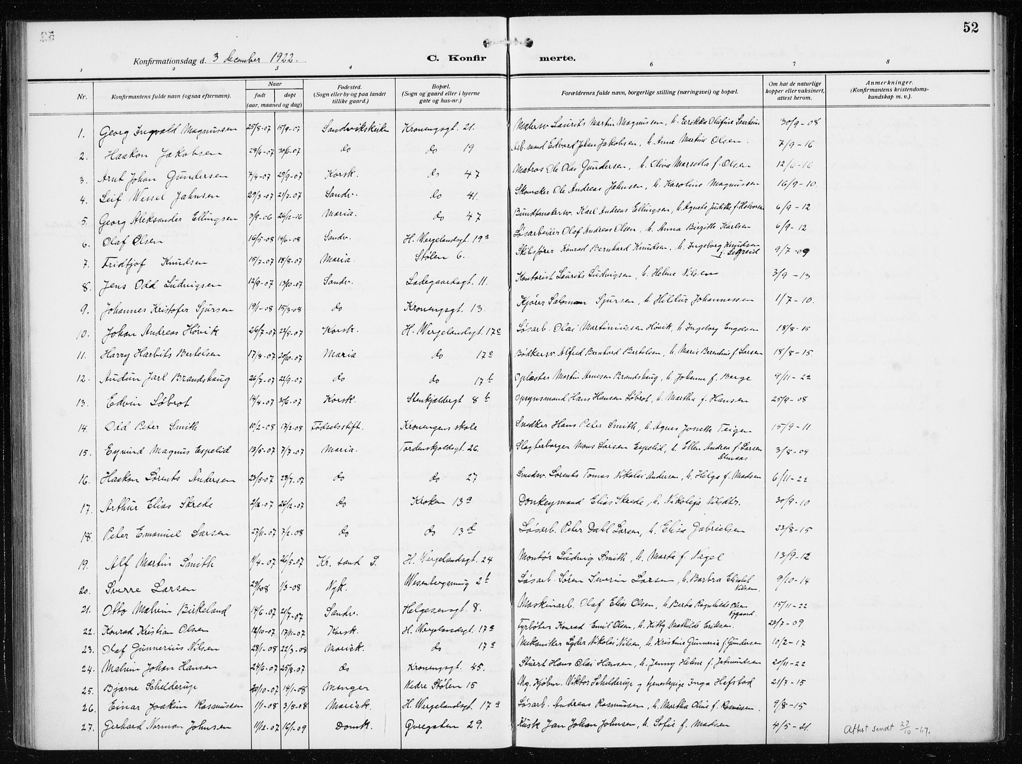 Mariakirken Sokneprestembete, AV/SAB-A-76901/H/Haa/L0015: Parish register (official) no. C 3, 1913-1927, p. 52