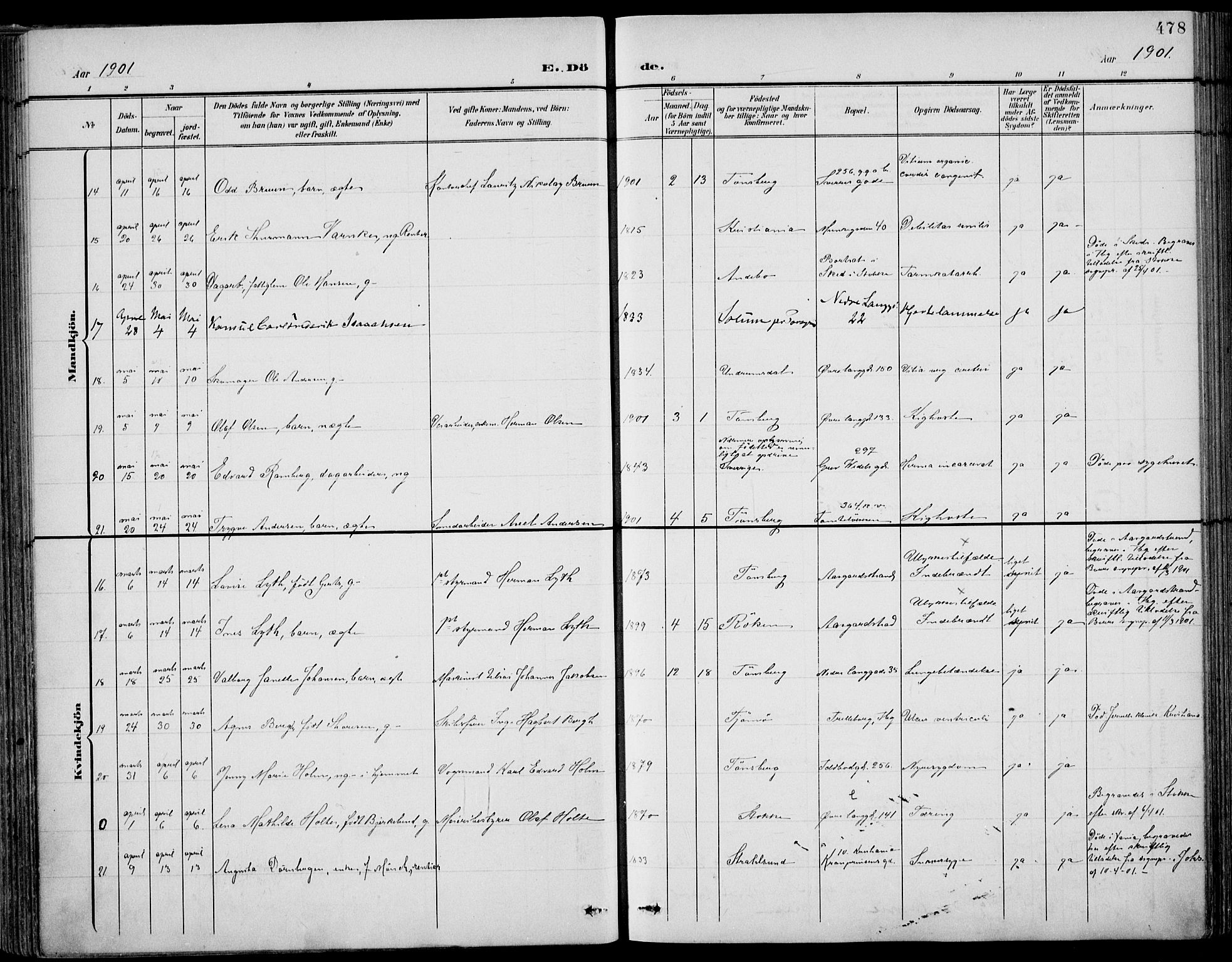Tønsberg kirkebøker, AV/SAKO-A-330/F/Fa/L0013: Parish register (official) no. I 13, 1900-1913, p. 478