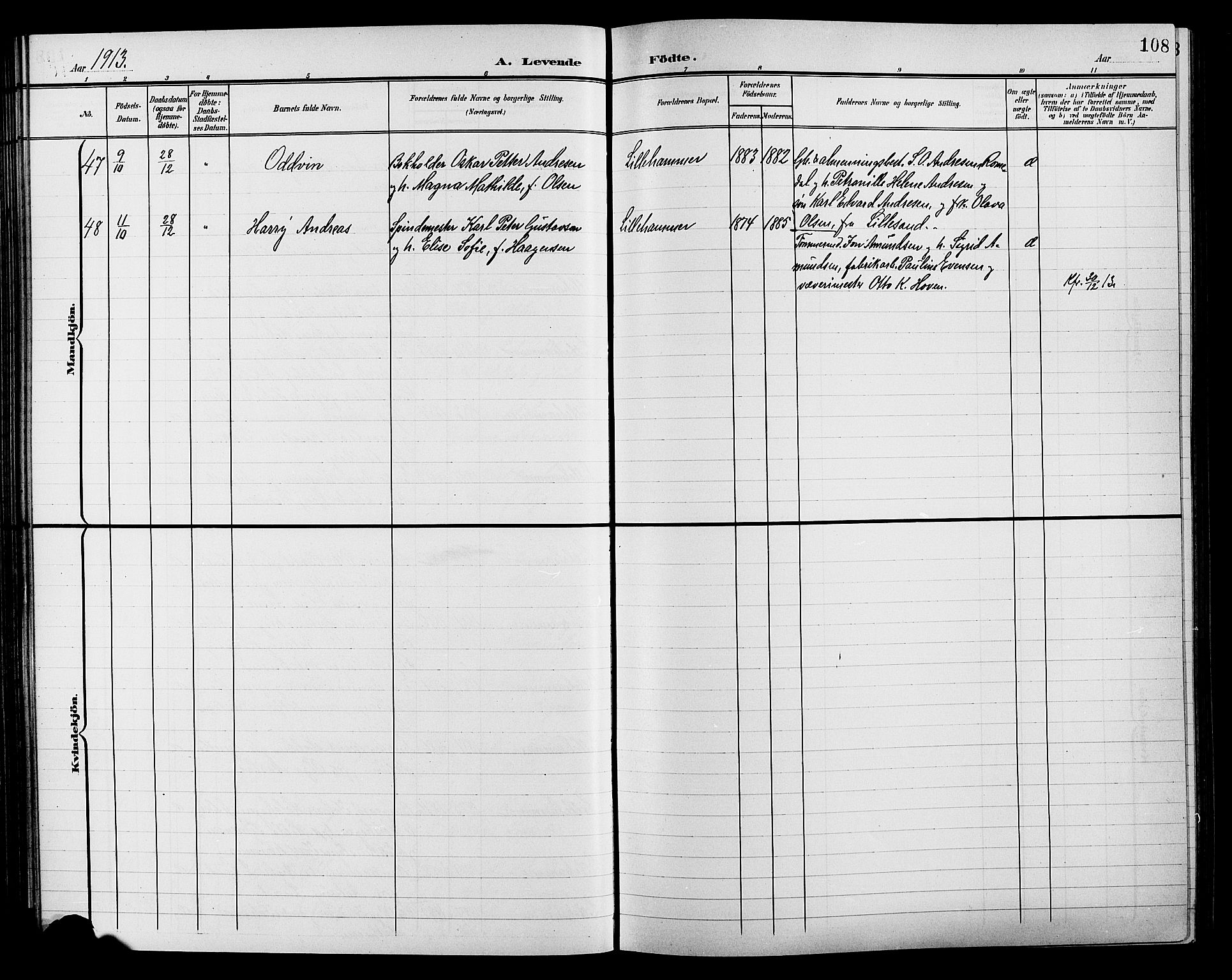 Lillehammer prestekontor, SAH/PREST-088/H/Ha/Hab/L0001: Parish register (copy) no. 1, 1901-1913, p. 108