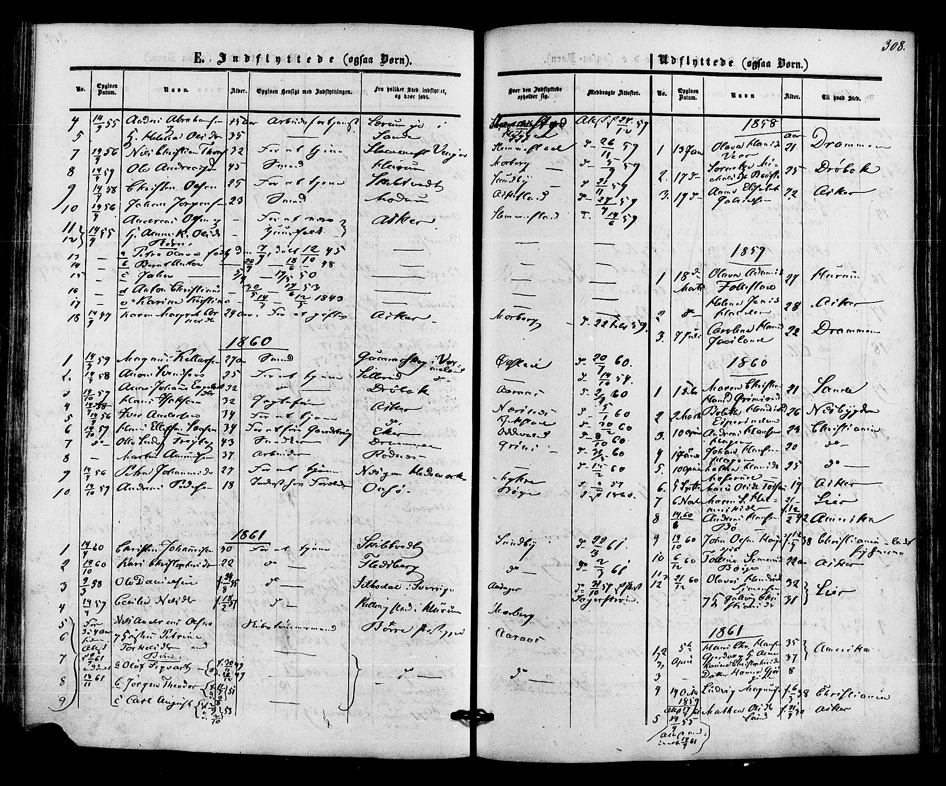 Røyken kirkebøker, AV/SAKO-A-241/F/Fa/L0006: Parish register (official) no. 6, 1857-1875, p. 308