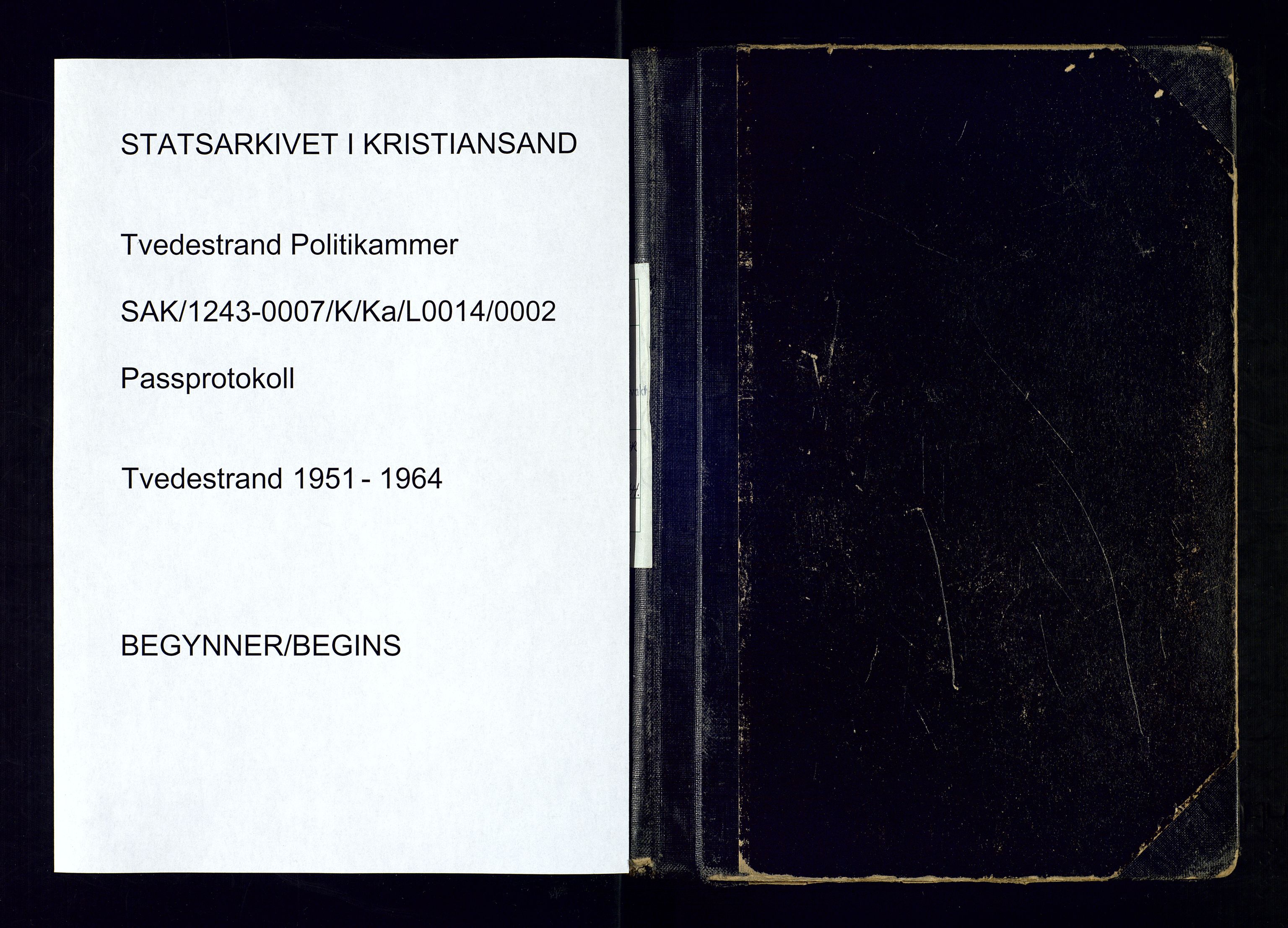 Tvedestrand politistasjon, SAK/1243-0007/K/Ka/L0014/0002: Passprotokoller / Passprotokoll, 1951-1964