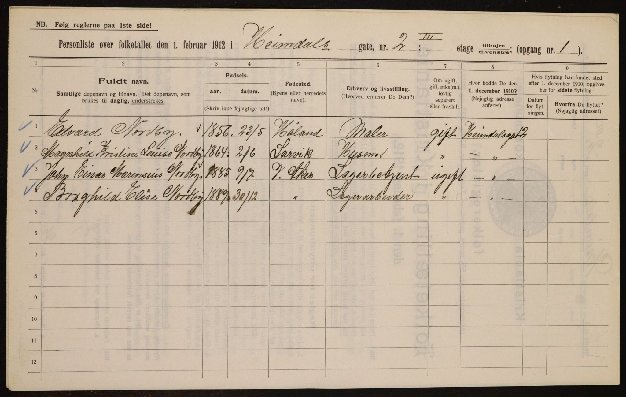 OBA, Municipal Census 1912 for Kristiania, 1912, p. 36964