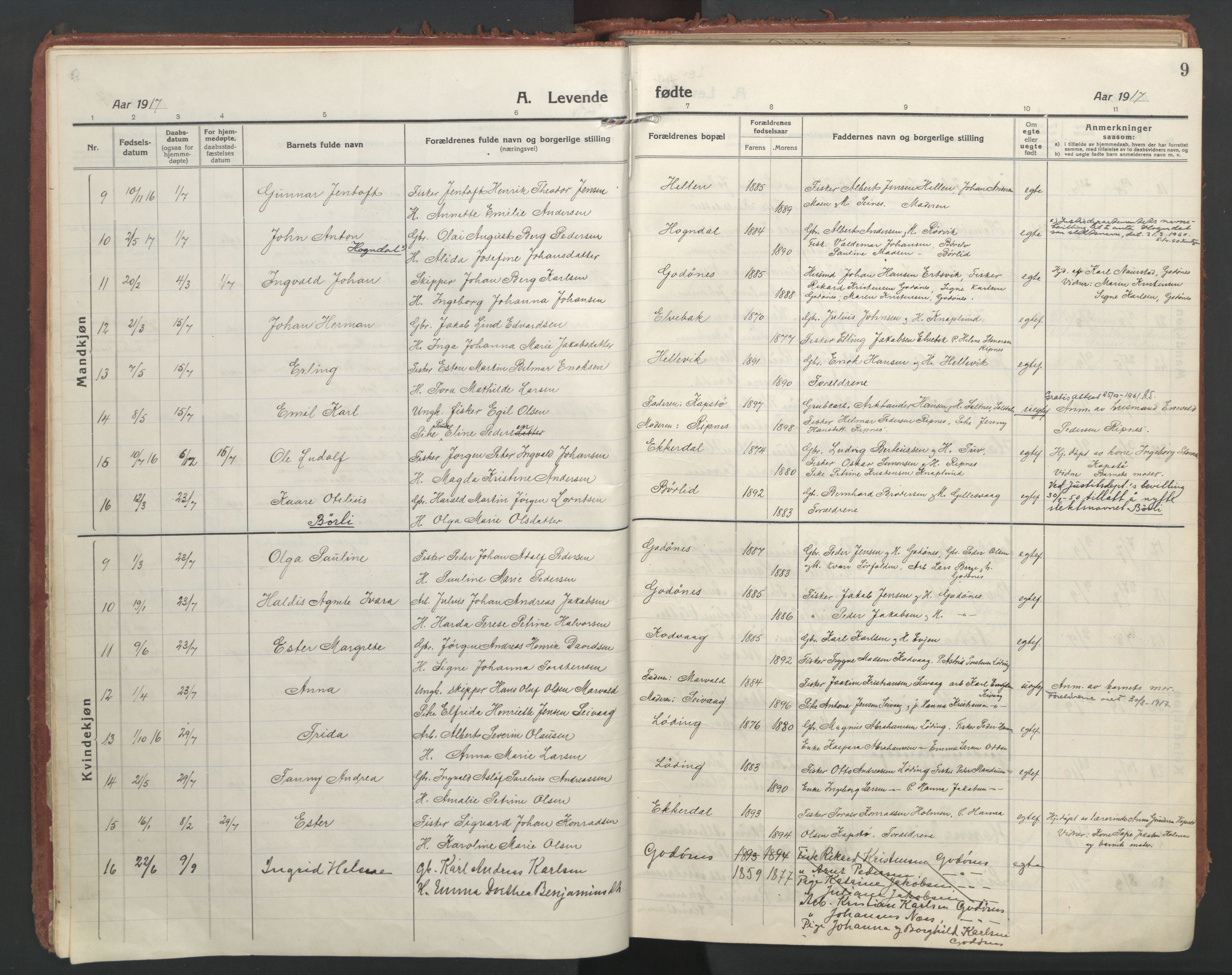 Ministerialprotokoller, klokkerbøker og fødselsregistre - Nordland, SAT/A-1459/804/L0086: Parish register (official) no. 804A07, 1916-1935, p. 9