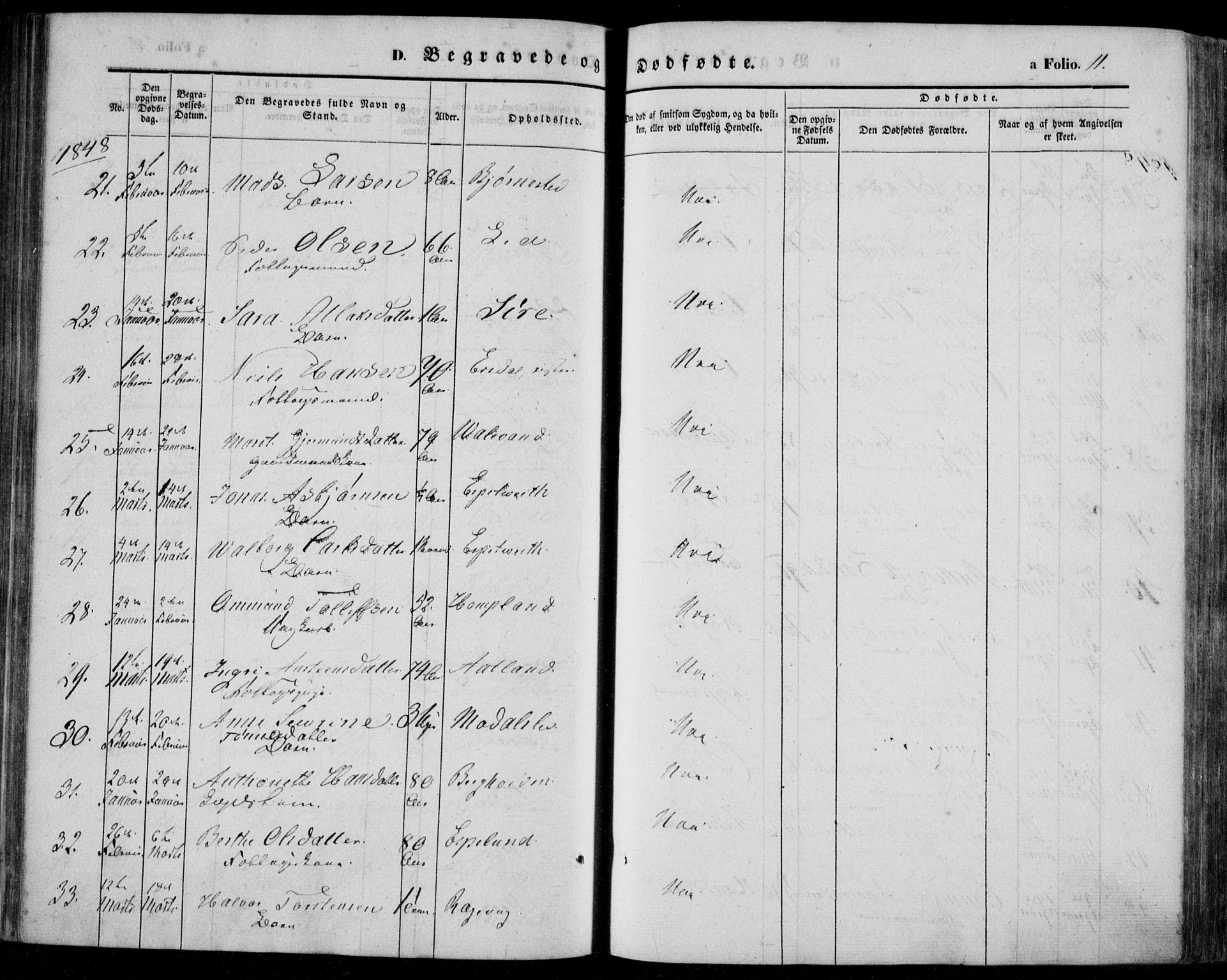 Bakke sokneprestkontor, AV/SAK-1111-0002/F/Fa/Faa/L0005: Parish register (official) no. A 5, 1847-1855, p. 11