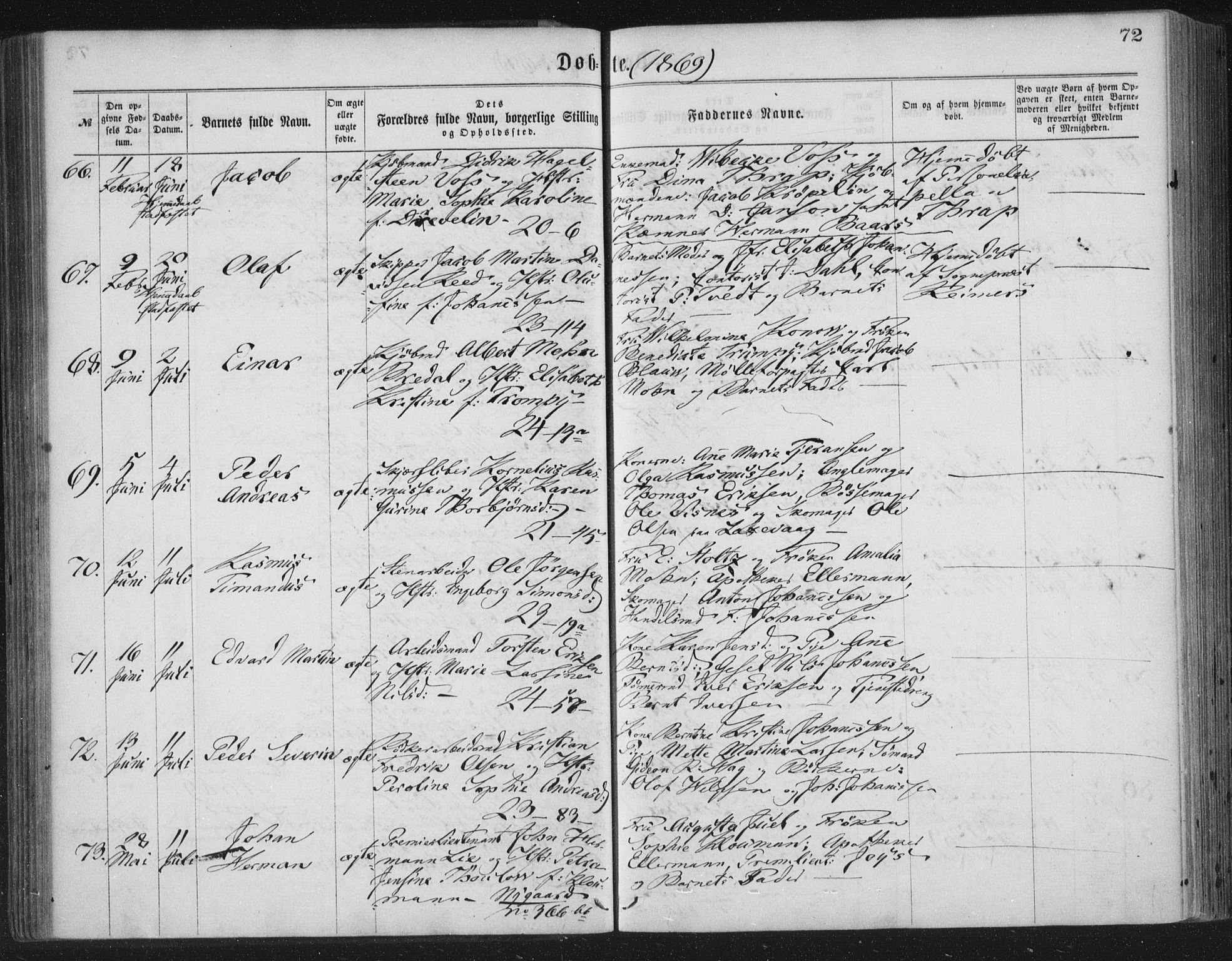 Korskirken sokneprestembete, SAB/A-76101/H/Haa/L0019: Parish register (official) no. B 5, 1866-1871, p. 72