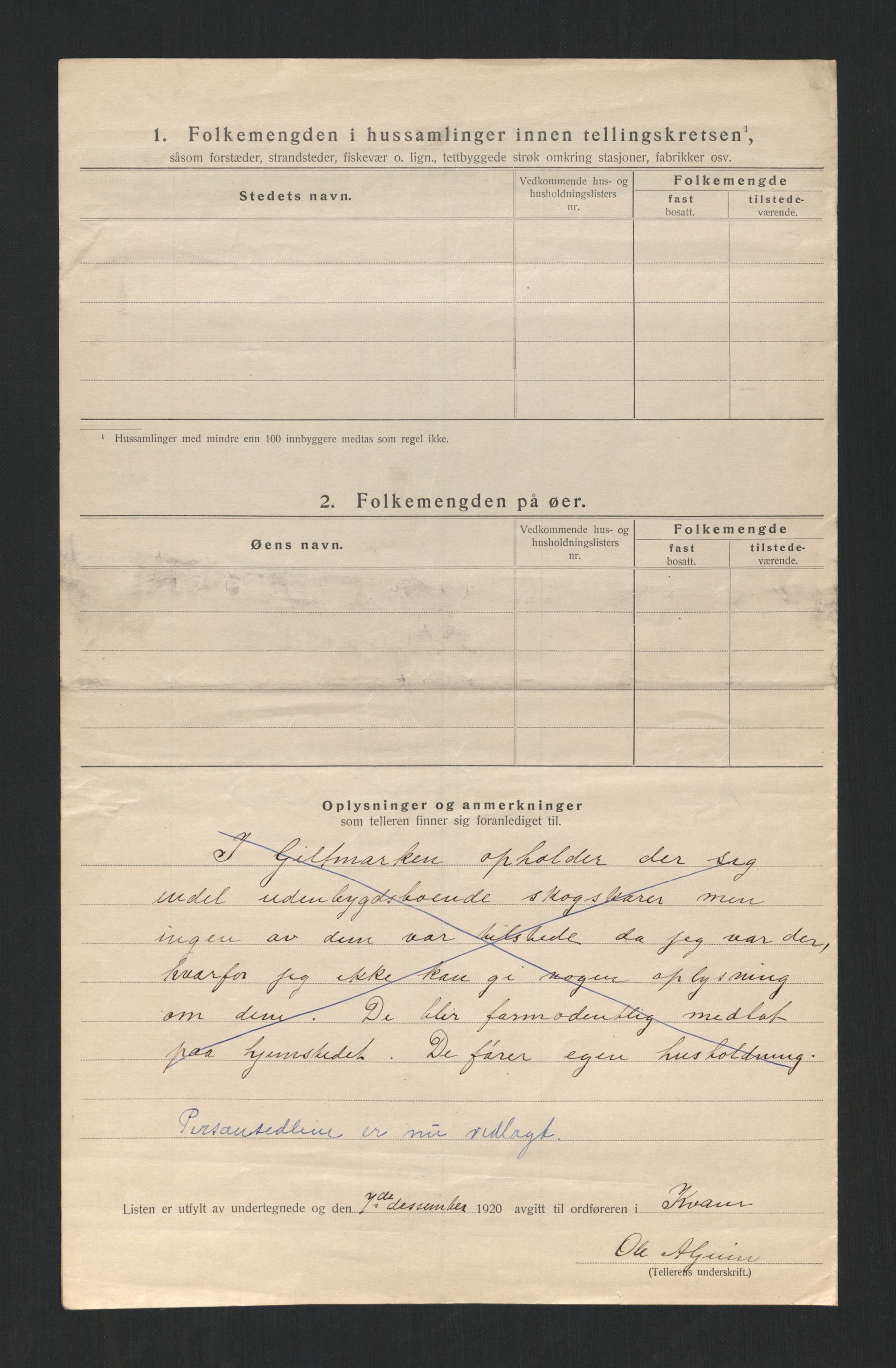 SAT, 1920 census for Kvam, 1920, p. 27