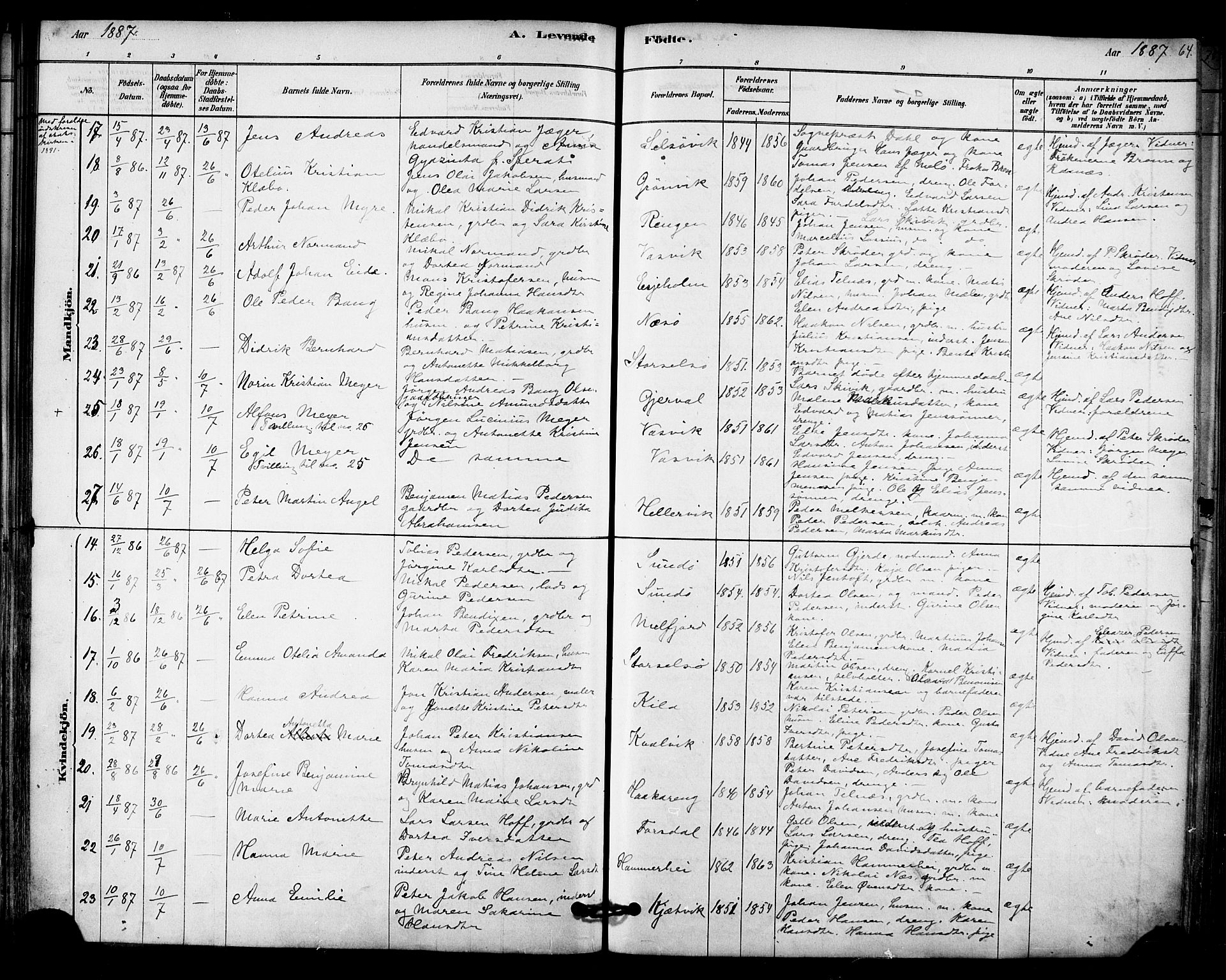 Ministerialprotokoller, klokkerbøker og fødselsregistre - Nordland, AV/SAT-A-1459/841/L0609: Parish register (official) no. 841A12, 1878-1901, p. 64