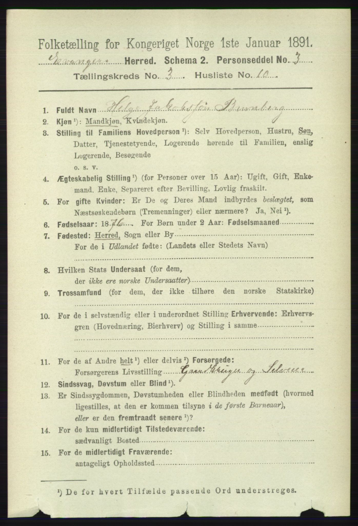 RA, 1891 census for 1237 Evanger, 1891, p. 921