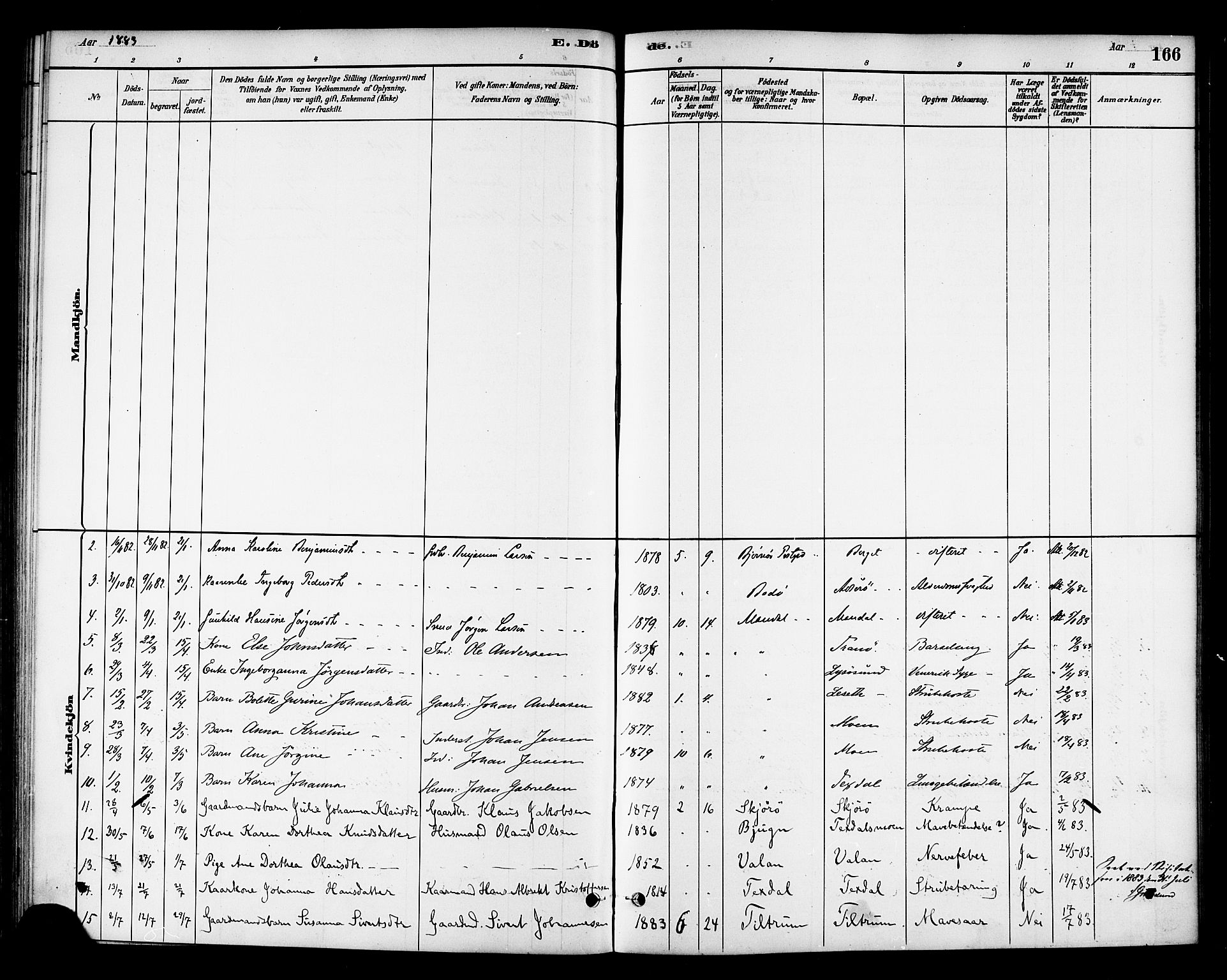 Ministerialprotokoller, klokkerbøker og fødselsregistre - Sør-Trøndelag, AV/SAT-A-1456/654/L0663: Parish register (official) no. 654A01, 1880-1894, p. 166