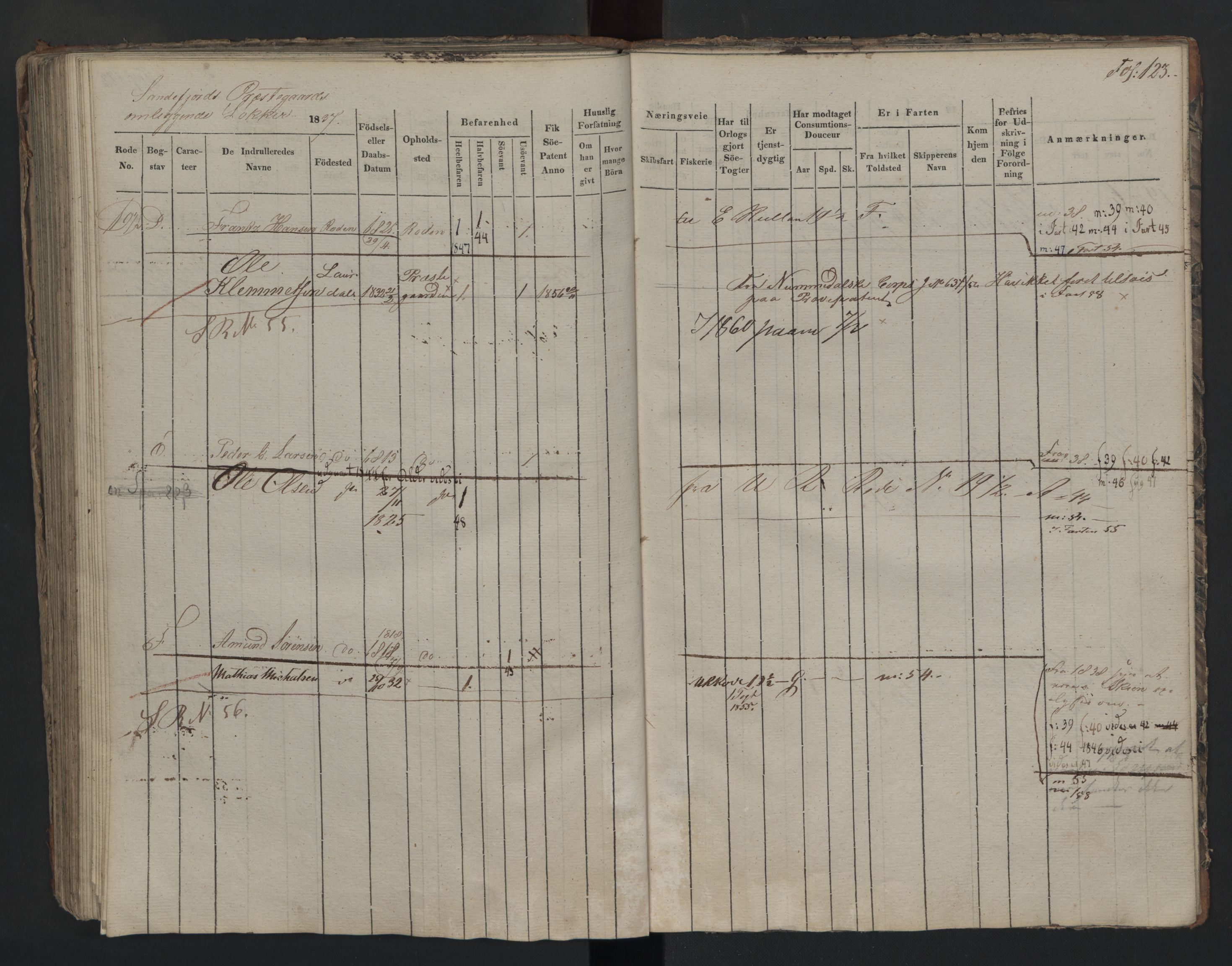 Tønsberg innrulleringskontor, AV/SAKO-A-786/F/Fa/L0001/0002: Hovedrulle / Hovedrulle, 1836, p. 123