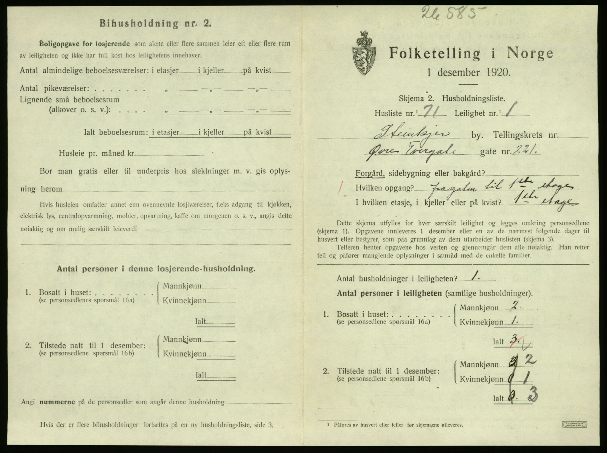 SAT, 1920 census for Steinkjer, 1920, p. 1352