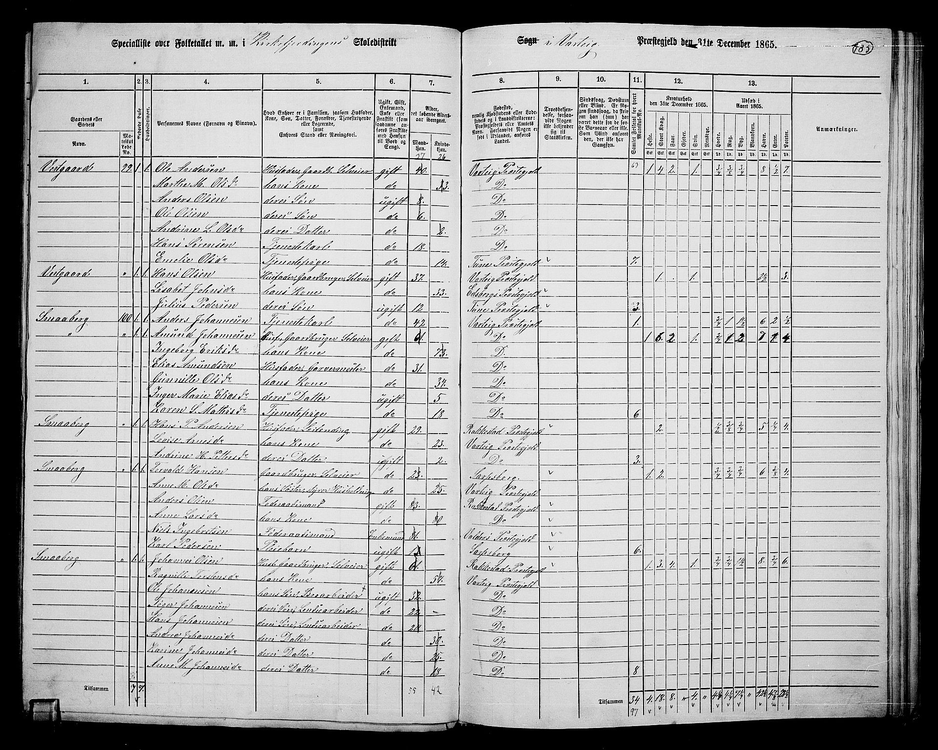 RA, 1865 census for Varteig, 1865, p. 8