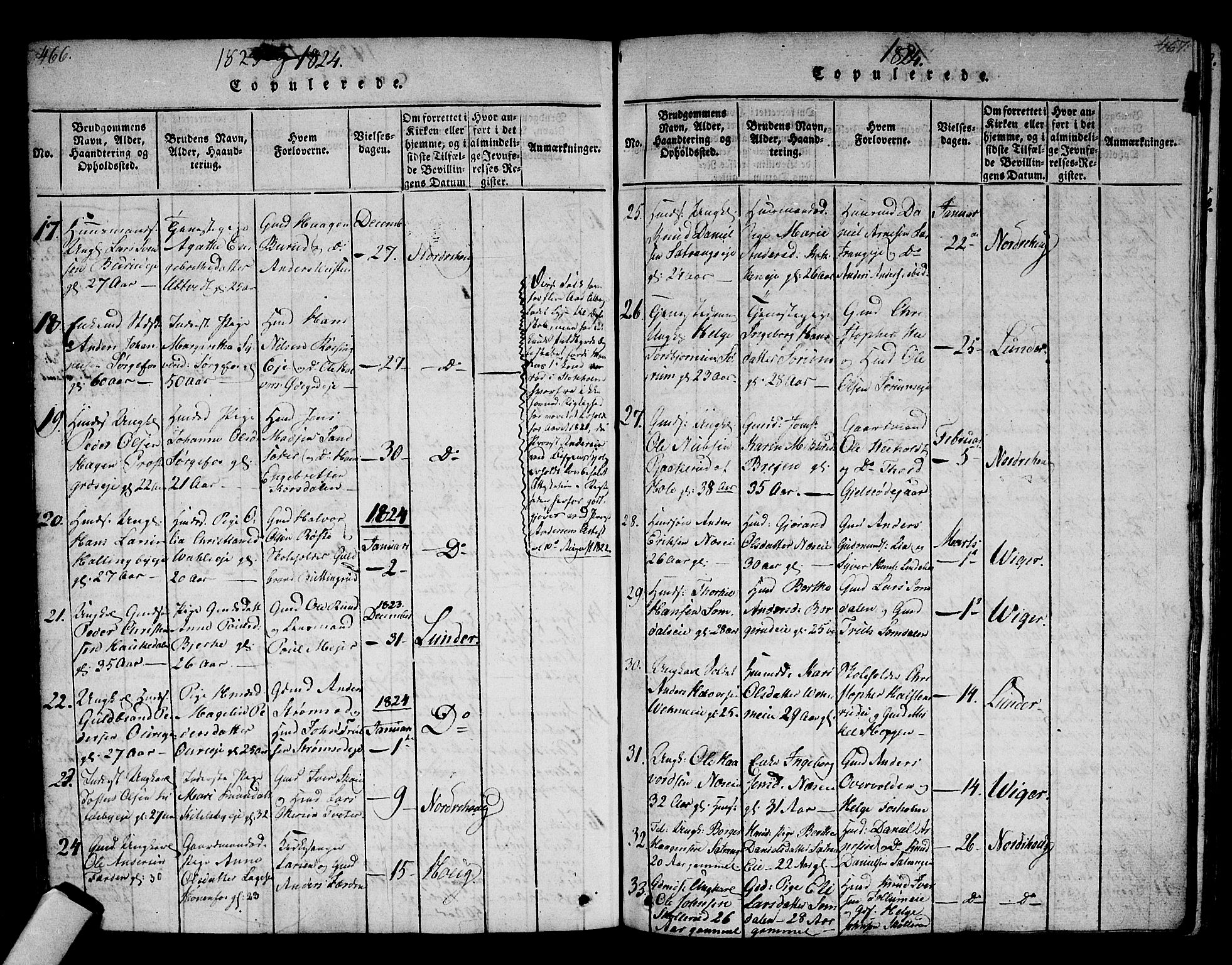 Norderhov kirkebøker, AV/SAKO-A-237/F/Fa/L0008: Parish register (official) no. 8, 1814-1833, p. 466-467