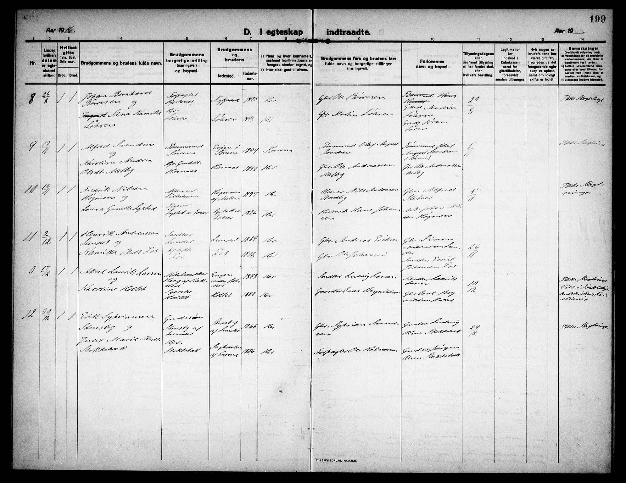 Høland prestekontor Kirkebøker, AV/SAO-A-10346a/F/Fa/L0016: Parish register (official) no. I 16, 1912-1921, p. 199