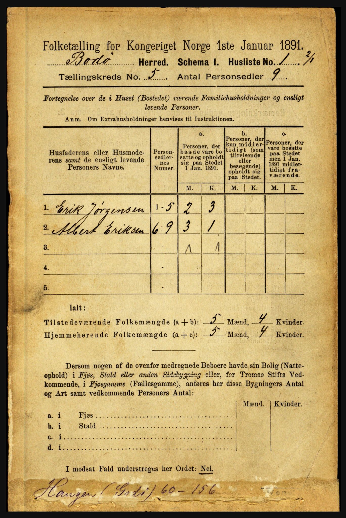 RA, 1891 census for 1843 Bodø, 1891, p. 3030