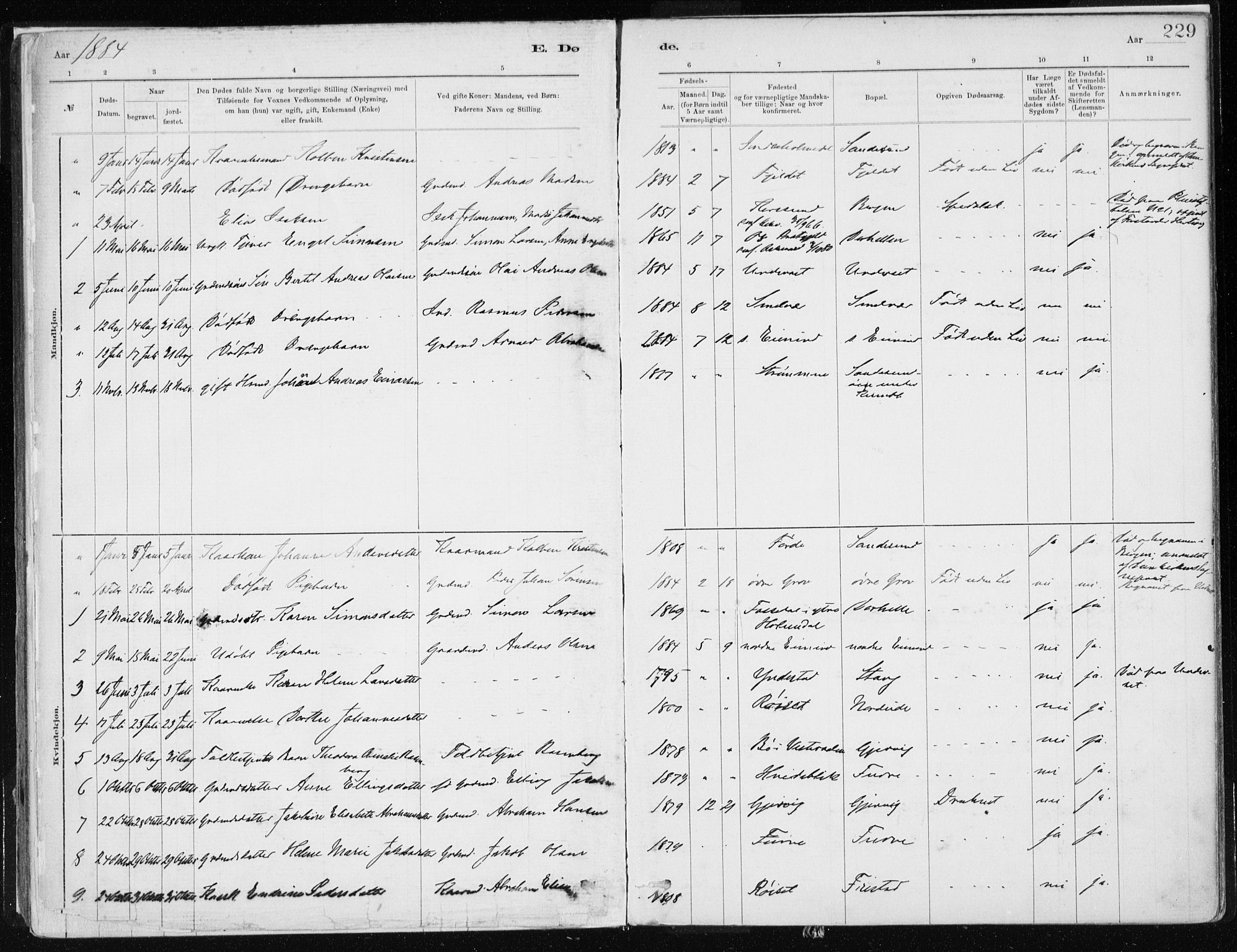Askvoll sokneprestembete, SAB/A-79501/H/Haa/Haab/L0002: Parish register (official) no. B 2, 1879-1909, p. 229