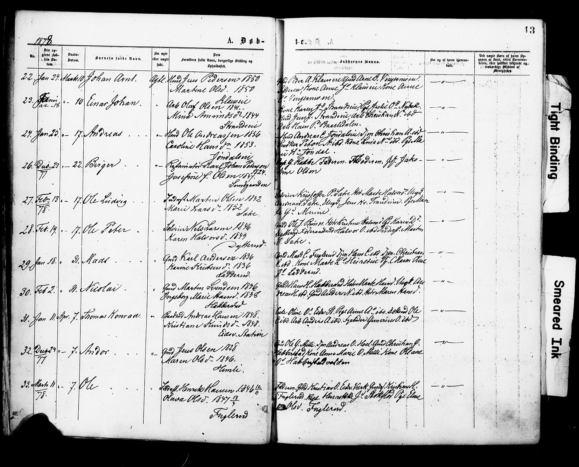 Eidsvoll prestekontor Kirkebøker, AV/SAO-A-10888/F/Fa/L0001: Parish register (official) no. I 1, 1877-1881, p. 13