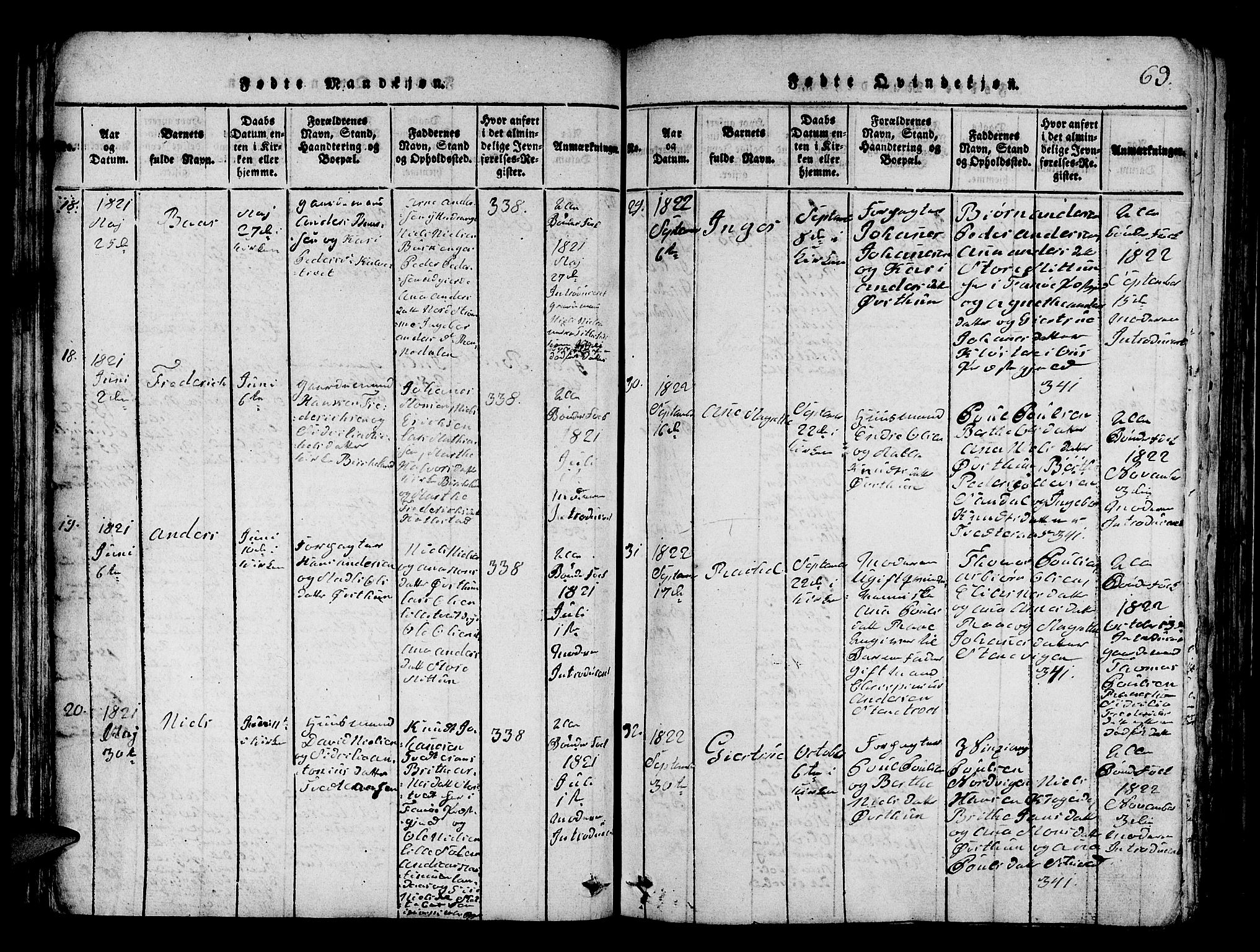 Fana Sokneprestembete, AV/SAB-A-75101/H/Hab/Haba/L0001: Parish register (copy) no. A 1, 1816-1836, p. 69