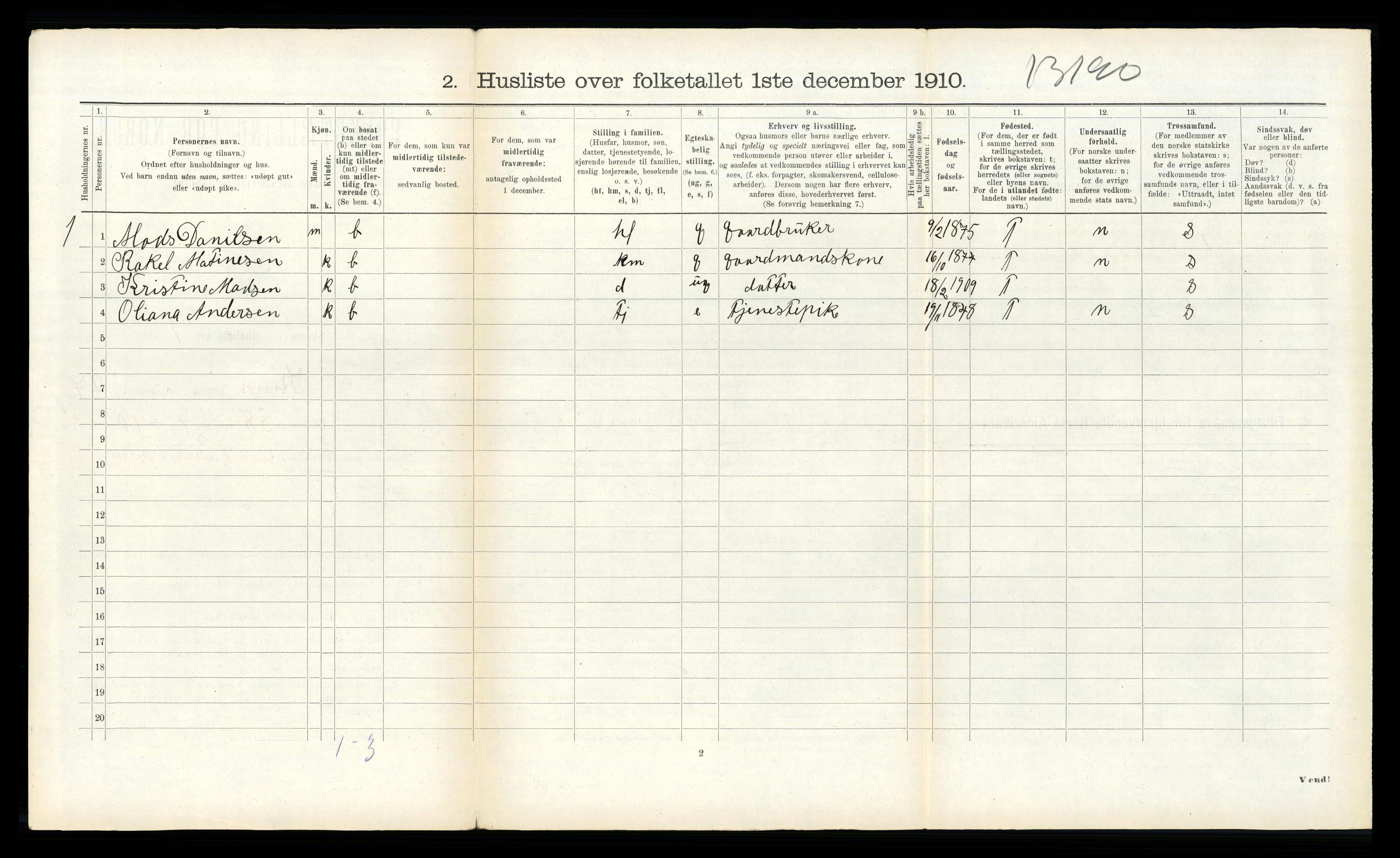 RA, 1910 census for Kinn, 1910, p. 1643