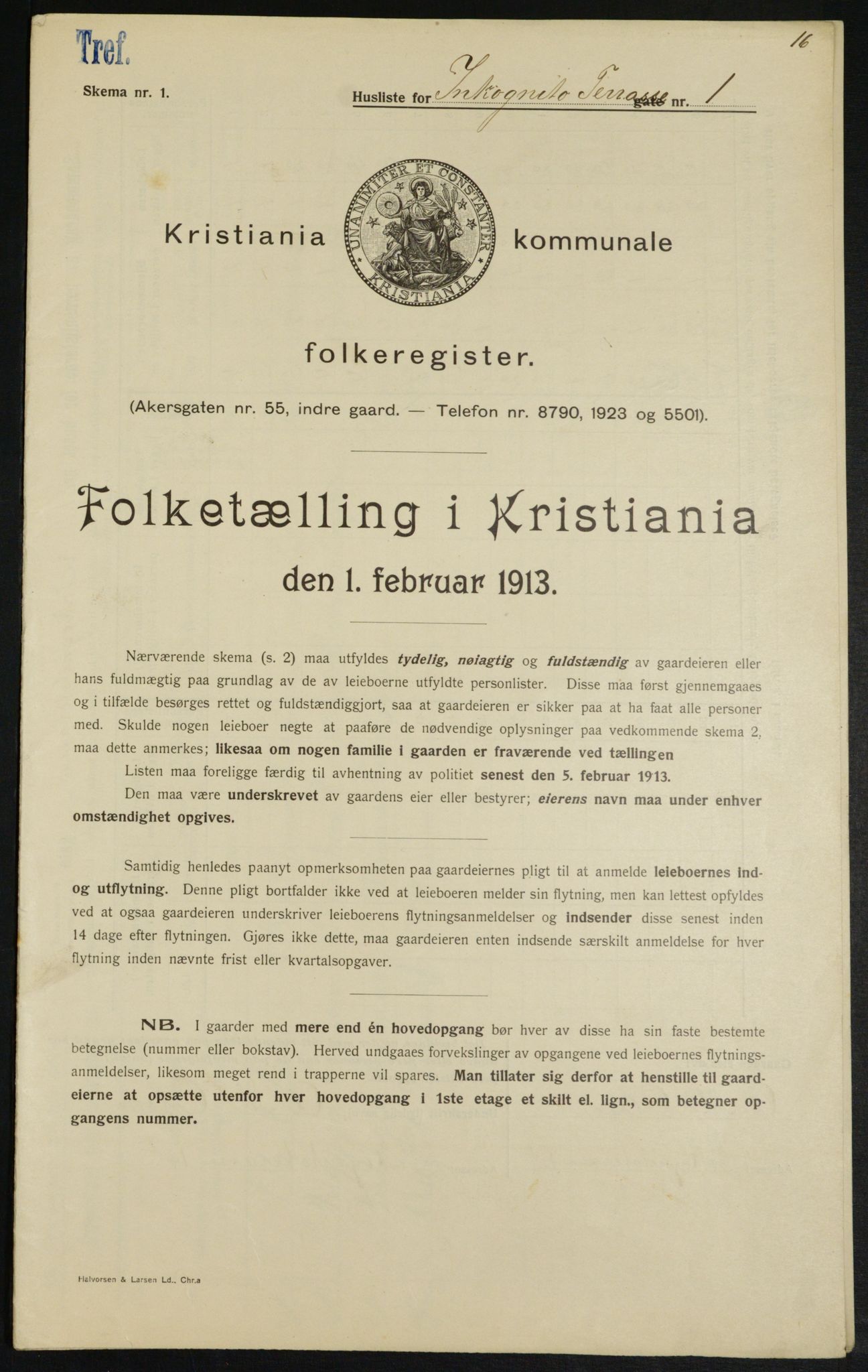 OBA, Municipal Census 1913 for Kristiania, 1913, p. 44128