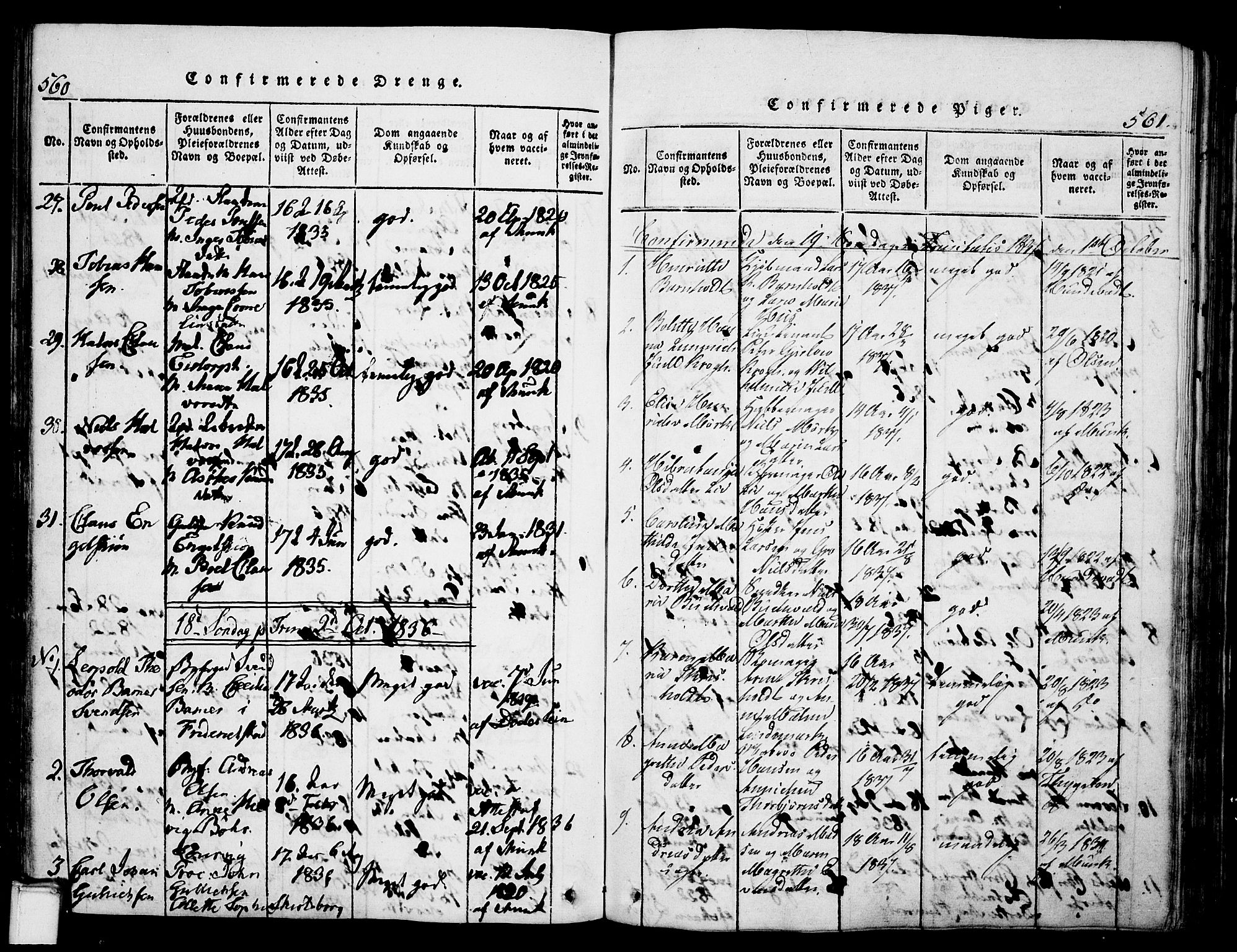 Skien kirkebøker, SAKO/A-302/G/Ga/L0002: Parish register (copy) no. 2, 1814-1842, p. 560-561