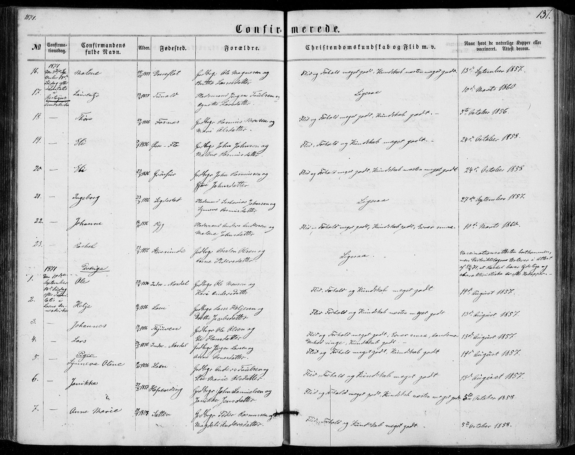 Stryn Sokneprestembete, AV/SAB-A-82501: Parish register (official) no. A 3, 1862-1877, p. 137