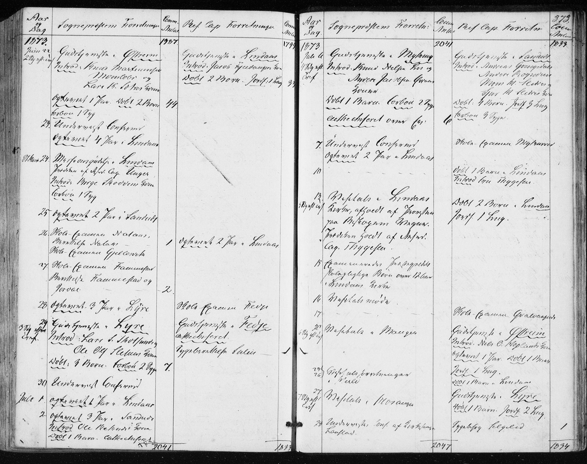 Lindås Sokneprestembete, AV/SAB-A-76701/H/Haa/Haaa/L0016: Parish register (official) no. A 16, 1863-1875, p. 373