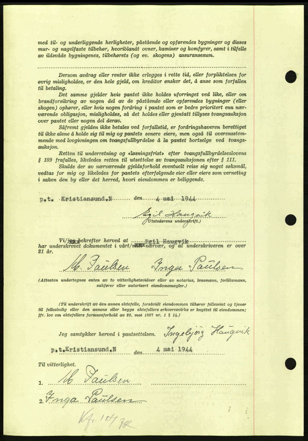 Nordmøre sorenskriveri, AV/SAT-A-4132/1/2/2Ca: Mortgage book no. B91, 1943-1944, Diary no: : 759/1944