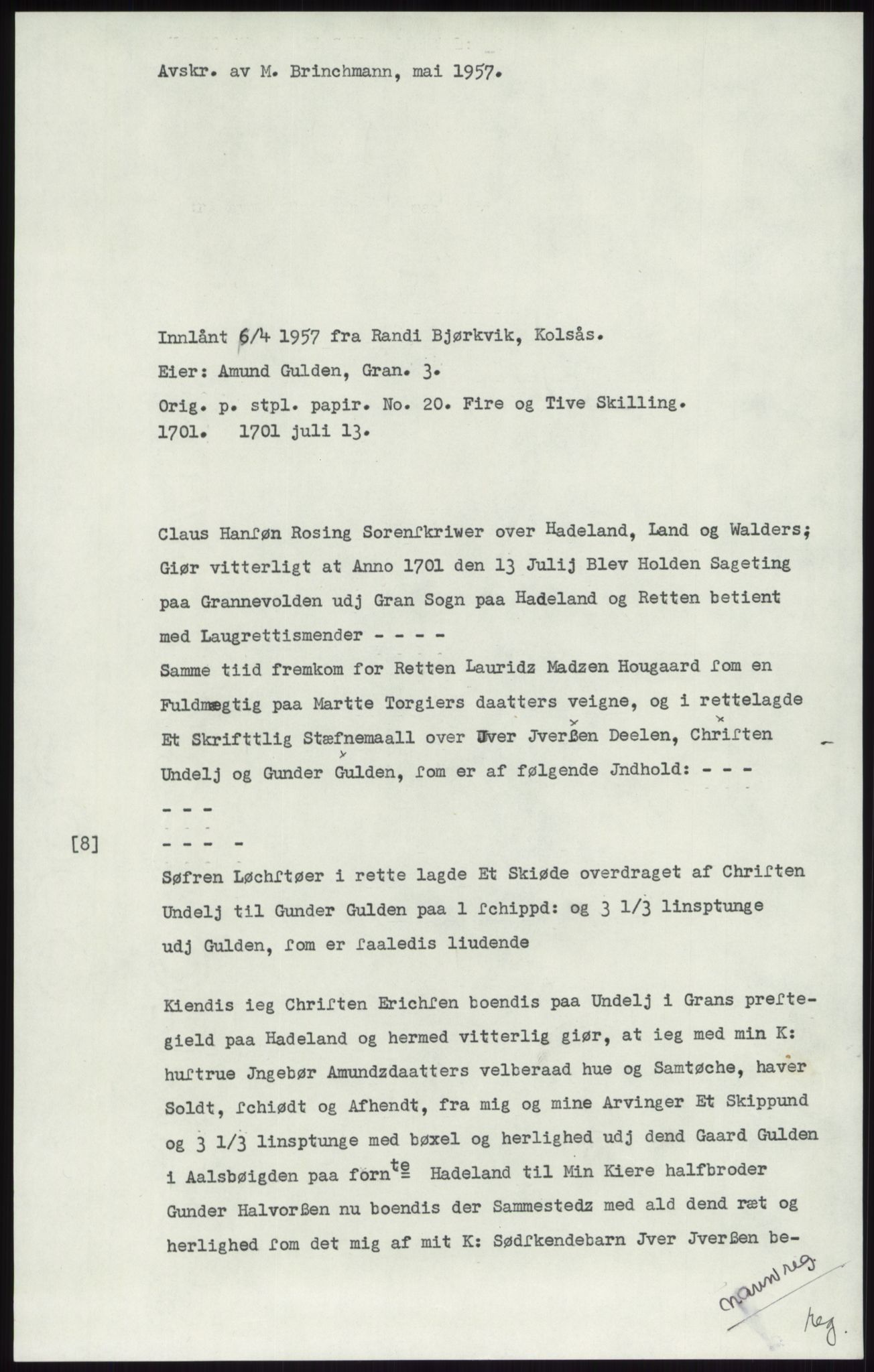 Samlinger til kildeutgivelse, Diplomavskriftsamlingen, RA/EA-4053/H/Ha, p. 2400