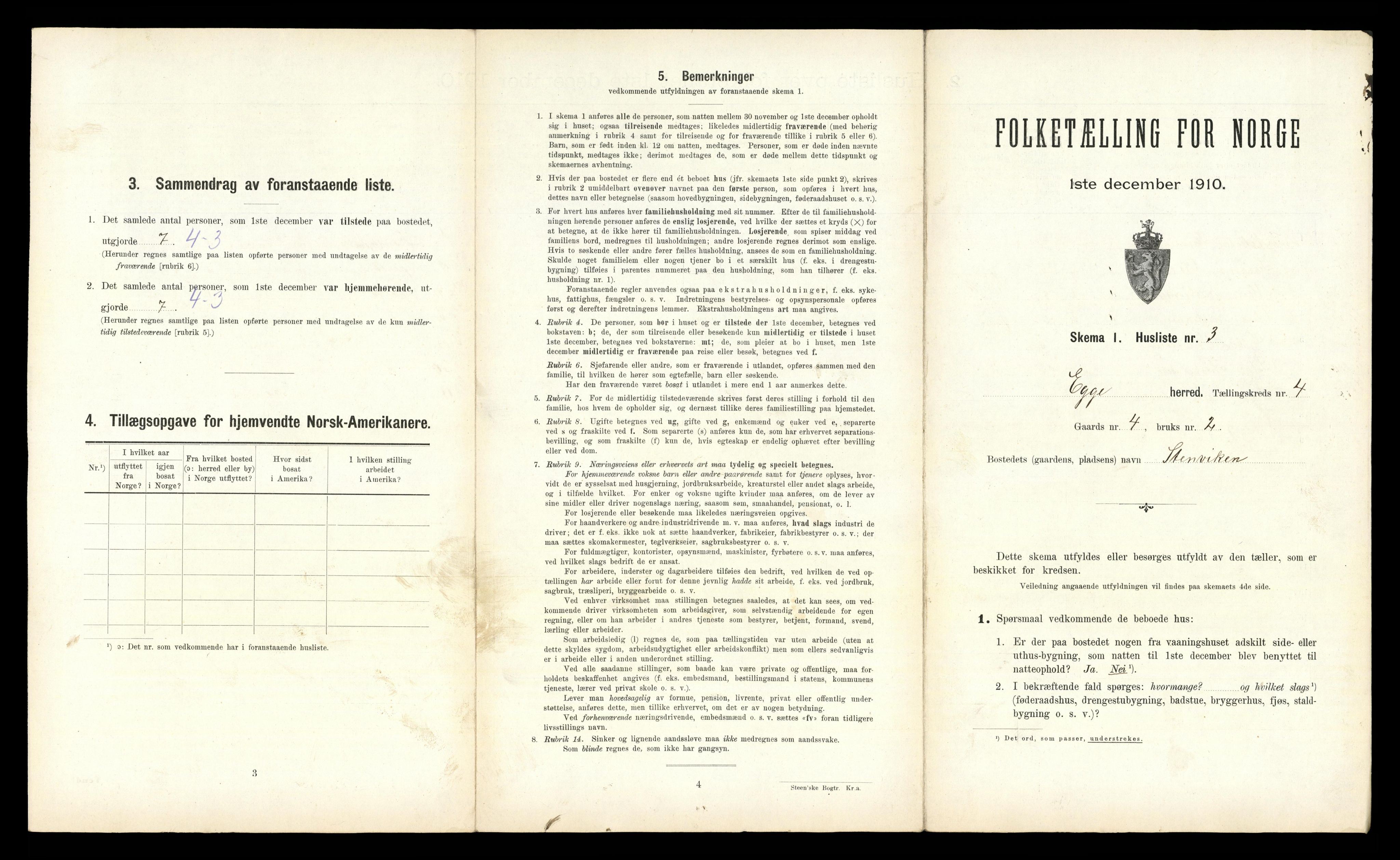 RA, 1910 census for Egge, 1910, p. 257