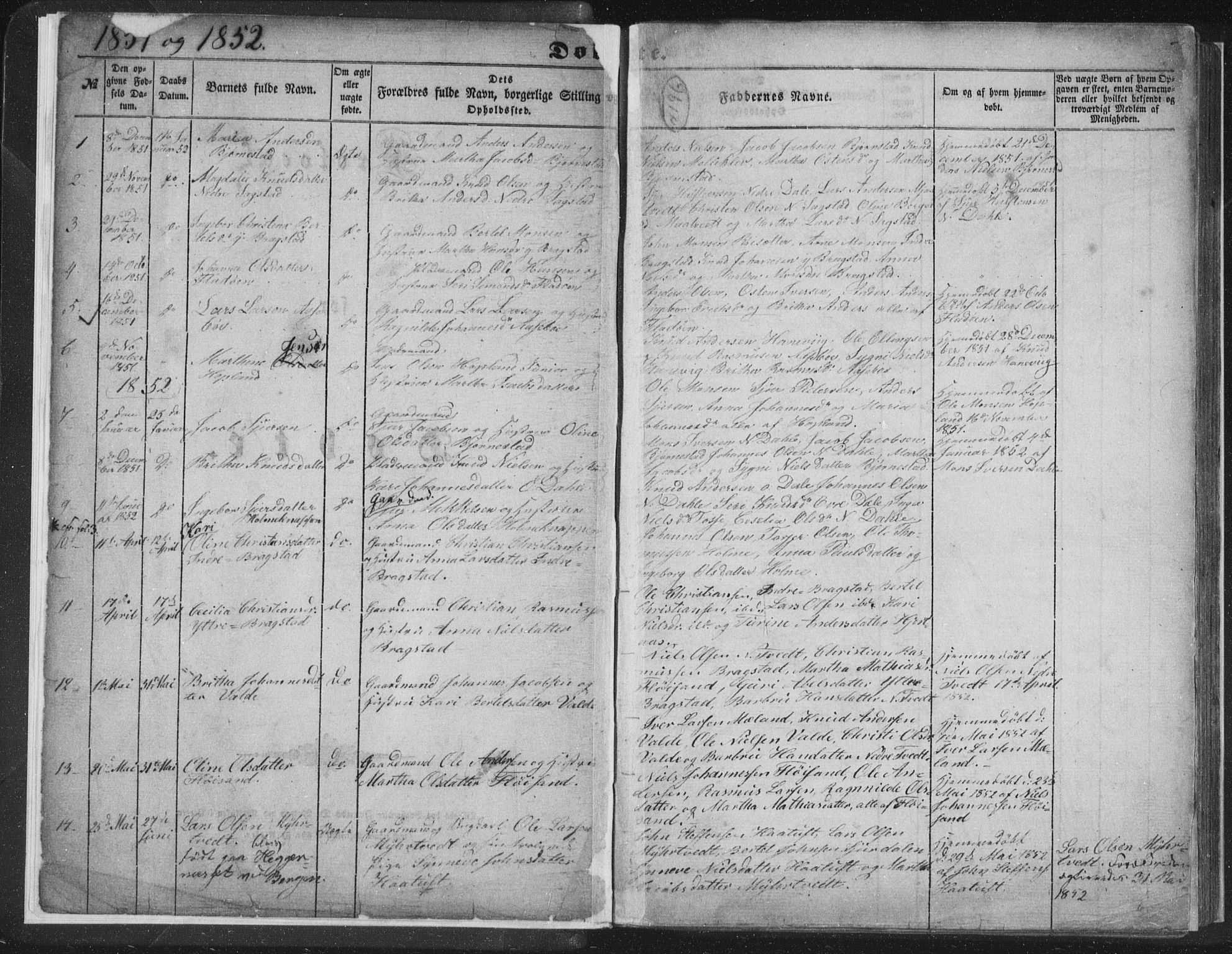 Alversund Sokneprestembete, SAB/A-73901/H/Ha/Hab: Parish register (copy) no. C 1, 1851-1866, p. 2
