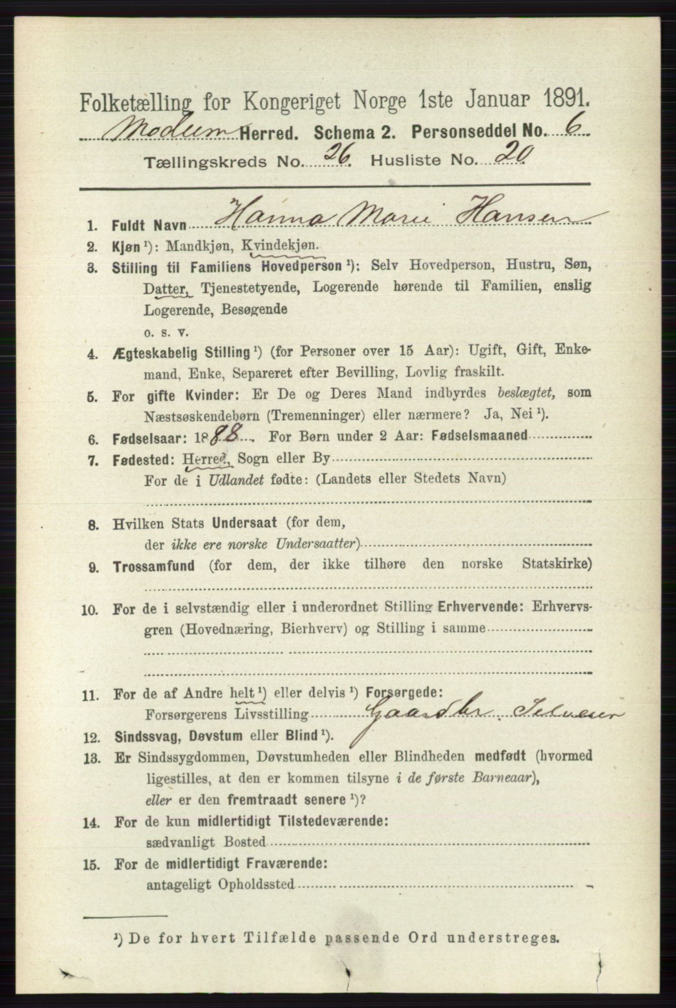 RA, 1891 census for 0623 Modum, 1891, p. 9523