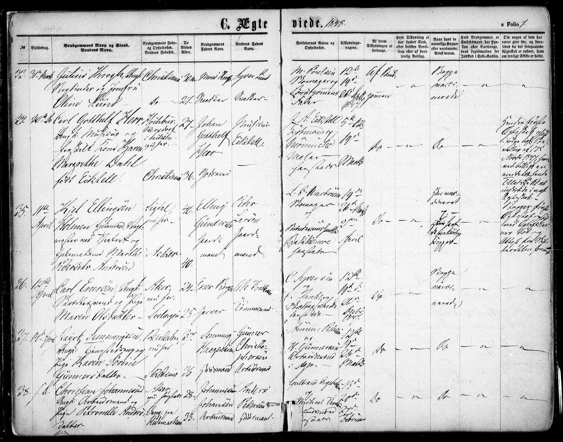 Oslo domkirke Kirkebøker, SAO/A-10752/F/Fa/L0020: Parish register (official) no. 20, 1848-1865, p. 7