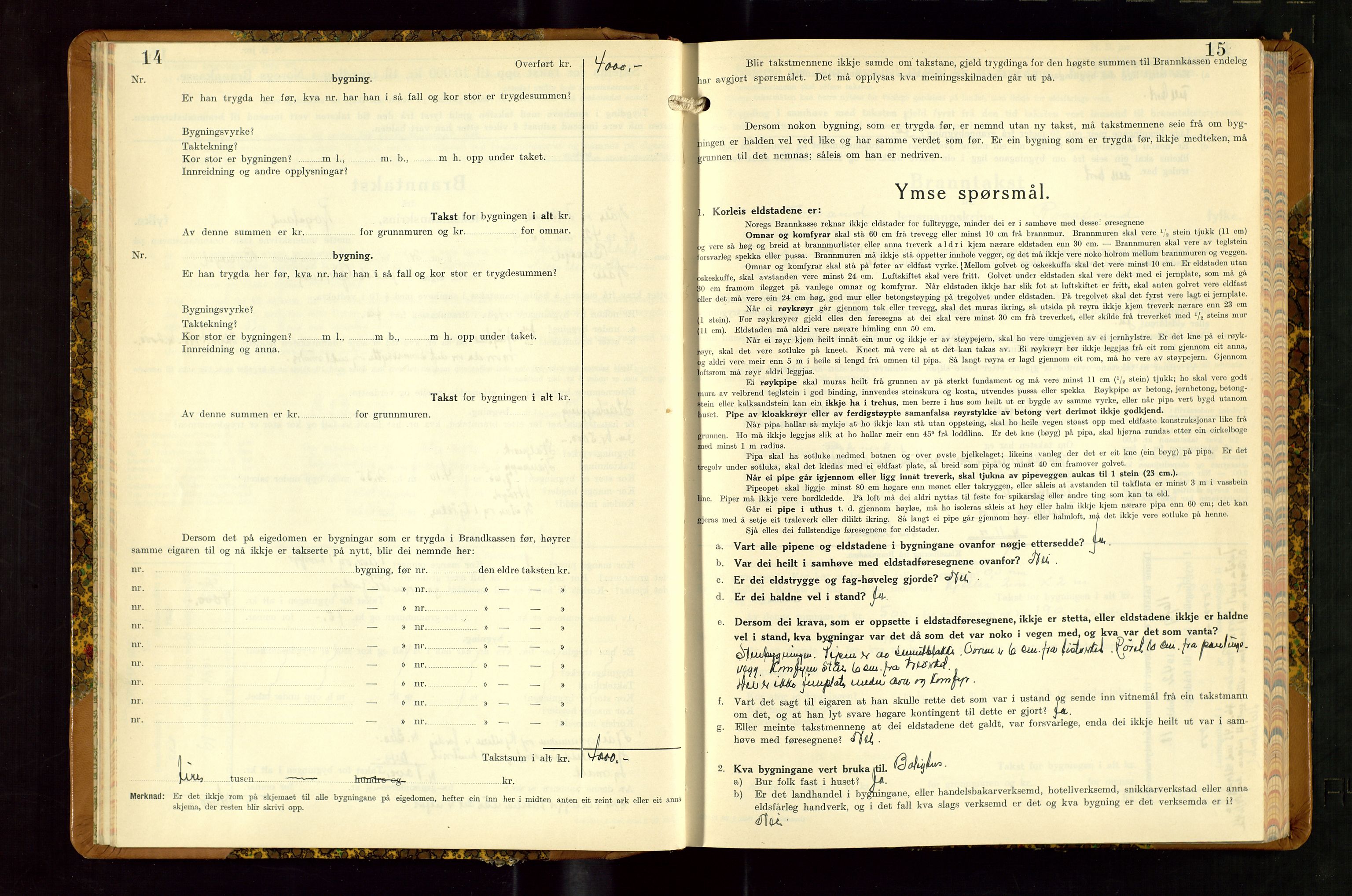 Høle og Forsand lensmannskontor, AV/SAST-A-100127/Gob/L0002: "Branntakstbok" - skjematakst, 1941-1955, p. 14-15