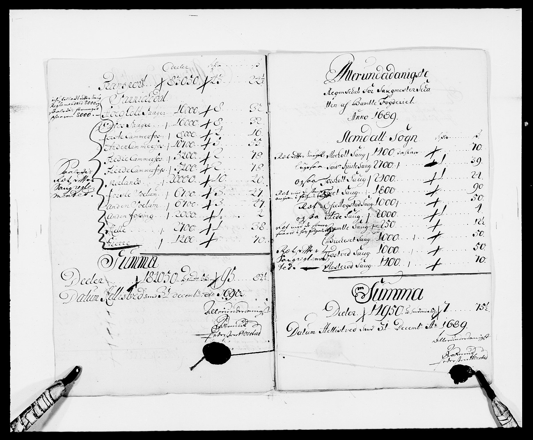 Rentekammeret inntil 1814, Reviderte regnskaper, Fogderegnskap, AV/RA-EA-4092/R34/L2051: Fogderegnskap Bamble, 1688-1691, p. 112