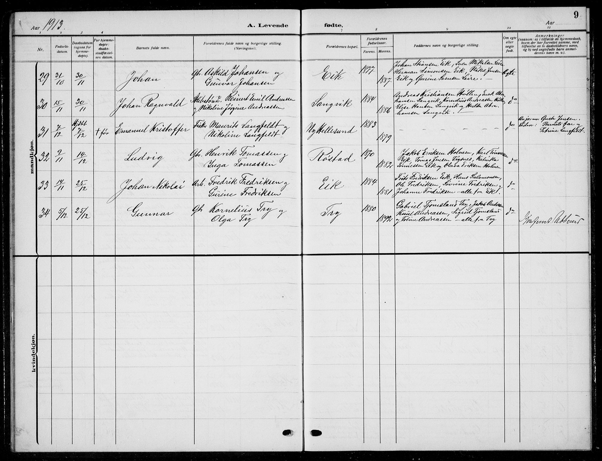 Søgne sokneprestkontor, SAK/1111-0037/F/Fb/Fbb/L0007: Parish register (copy) no. B 7, 1912-1931, p. 9