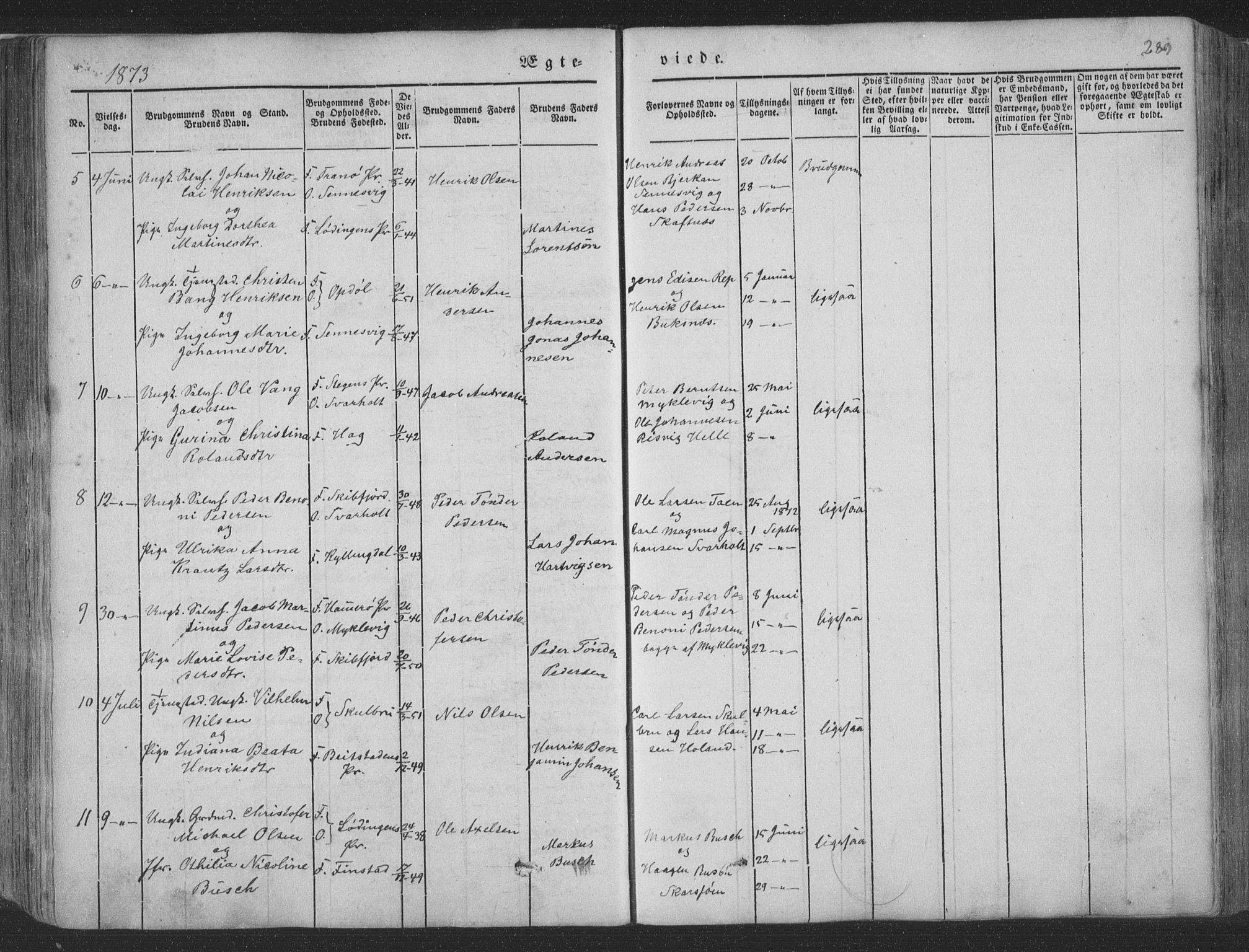 Ministerialprotokoller, klokkerbøker og fødselsregistre - Nordland, SAT/A-1459/881/L1165: Parish register (copy) no. 881C02, 1854-1876, p. 289