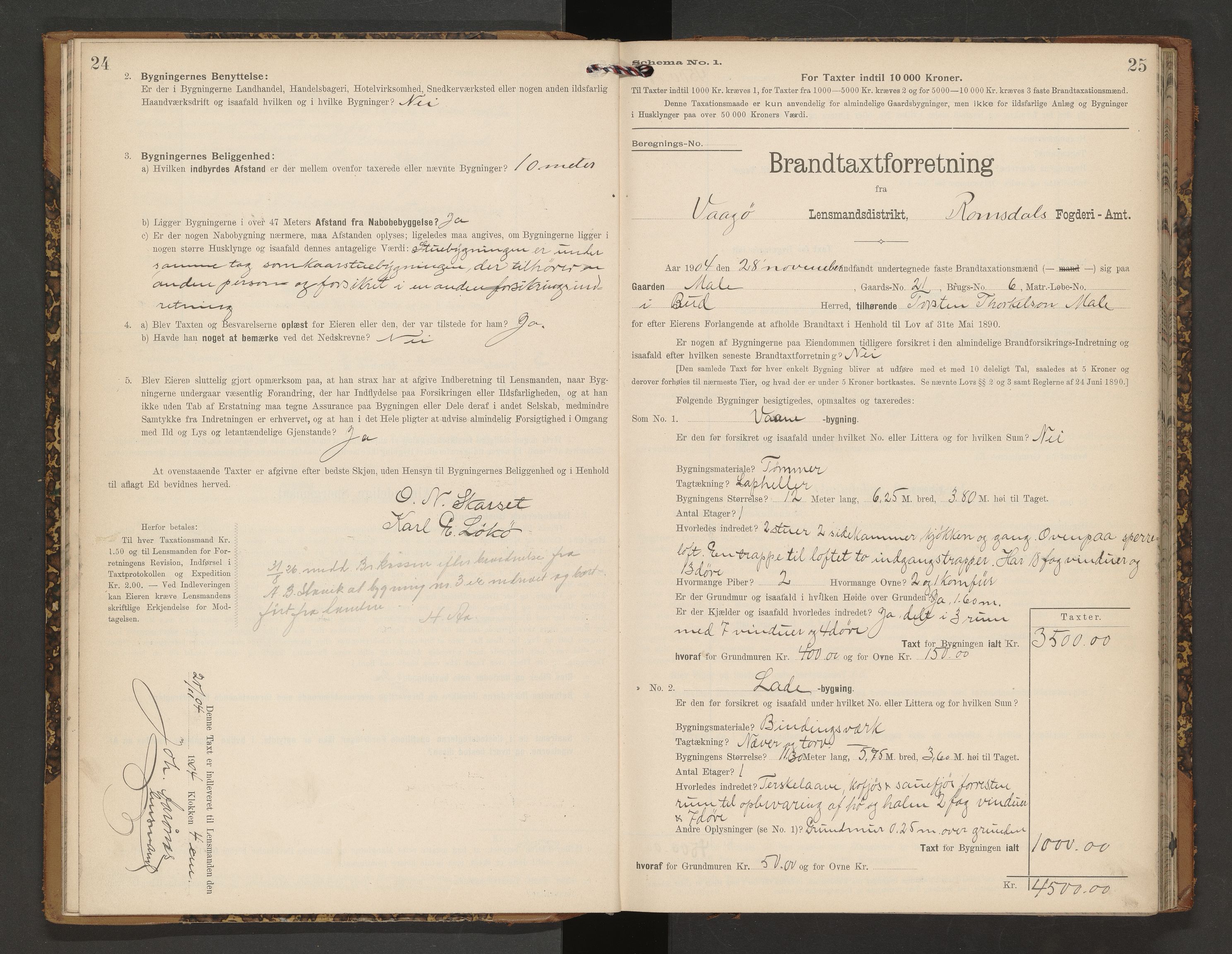 Norges Brannkasse Vågøy og Sund, AV/SAT-A-5504/Fb/L0002: Branntakstprotokoll, 1904-1913, p. 24-25