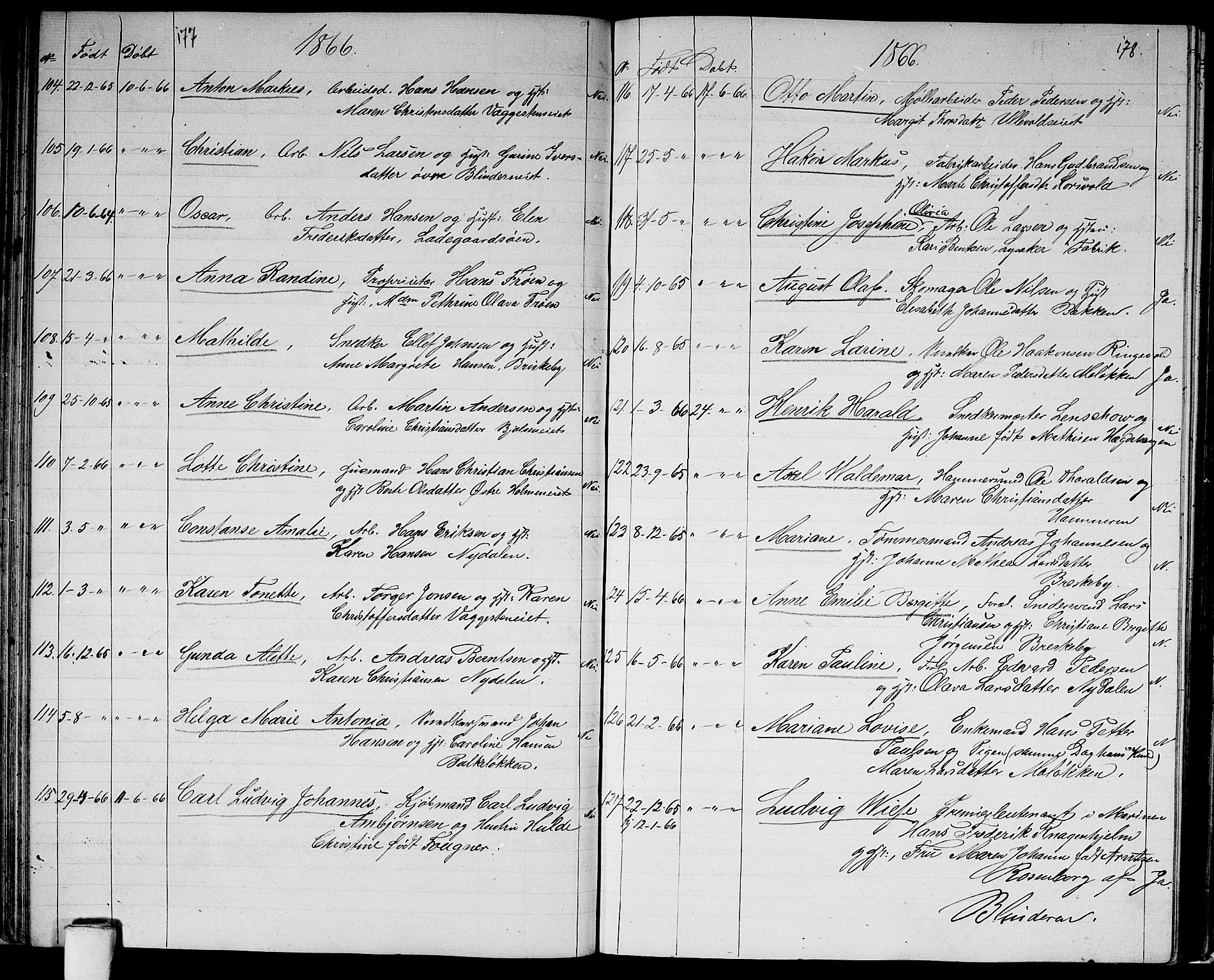 Vestre Aker prestekontor Kirkebøker, AV/SAO-A-10025/G/Ga/L0001: Parish register (copy) no. I 1, 1859-1871, p. 177-178