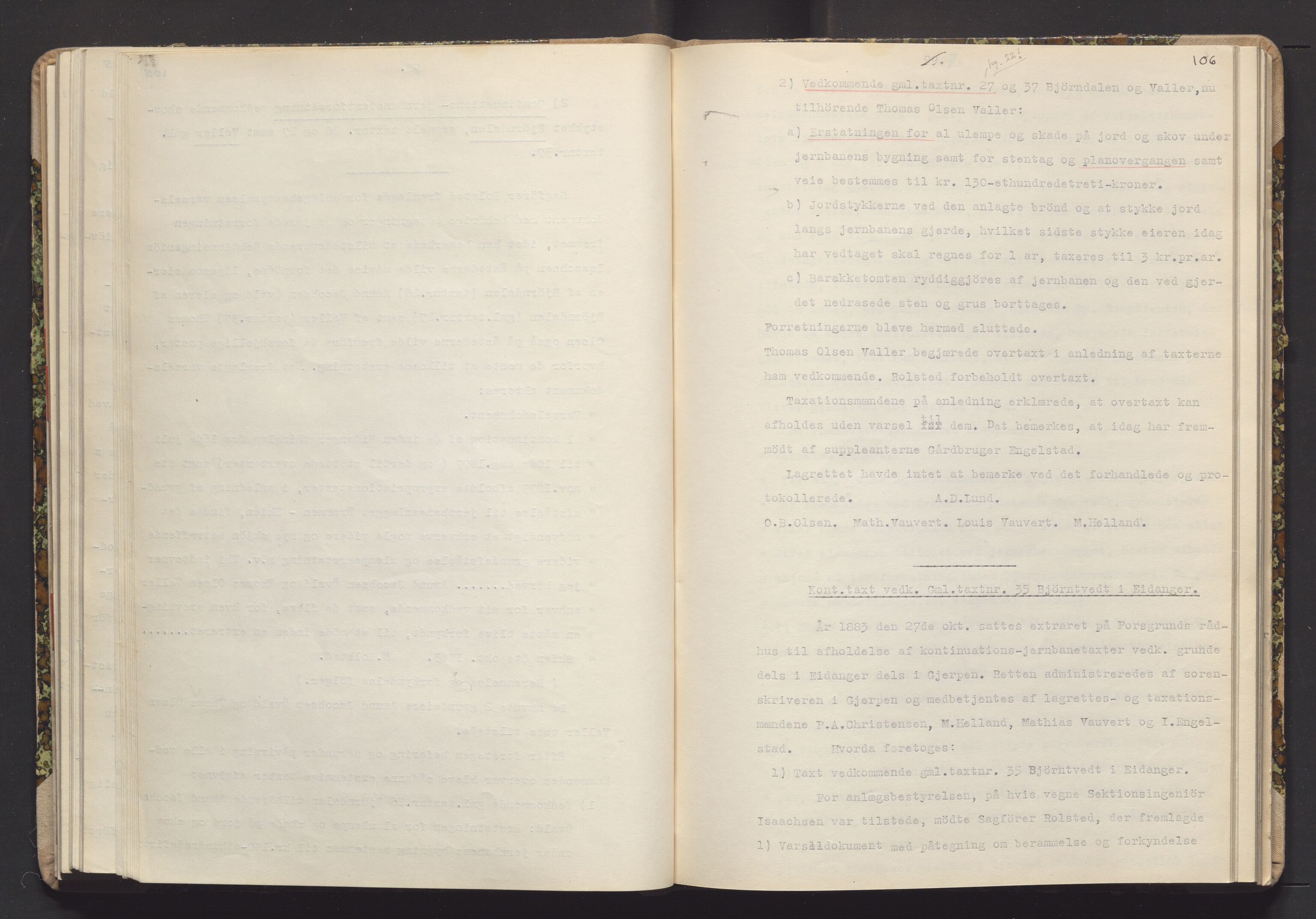 Norges Statsbaner Drammen distrikt (NSB), AV/SAKO-A-30/Y/Yc/L0007: Takster Vestfoldbanen strekningen Eidanger-Porsgrunn-Gjerpen samt sidelinjen Eidanger-Brevik, 1877-1896, p. 106