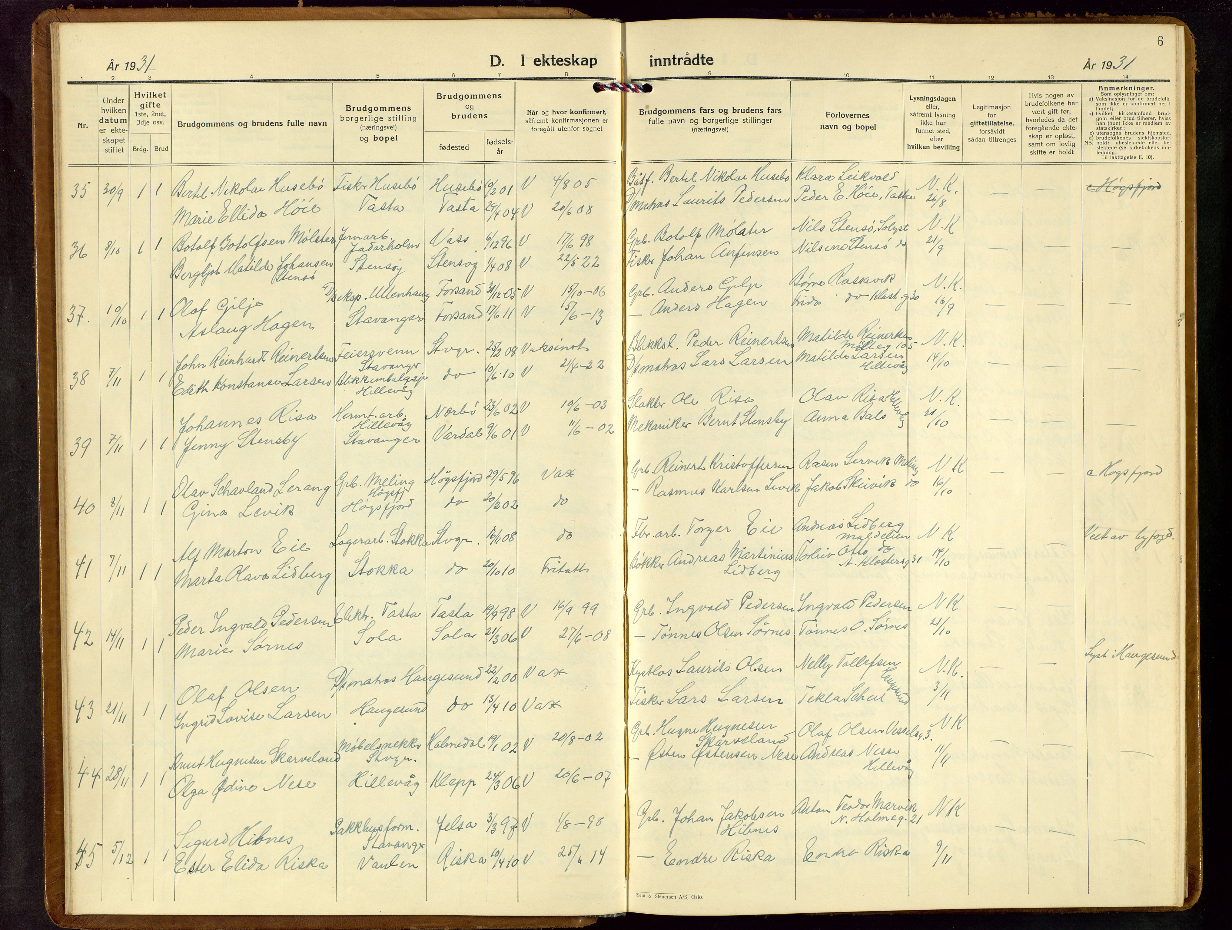 Hetland sokneprestkontor, SAST/A-101826/30/30BB/L0013: Parish register (copy) no. B 13, 1931-1952, p. 6